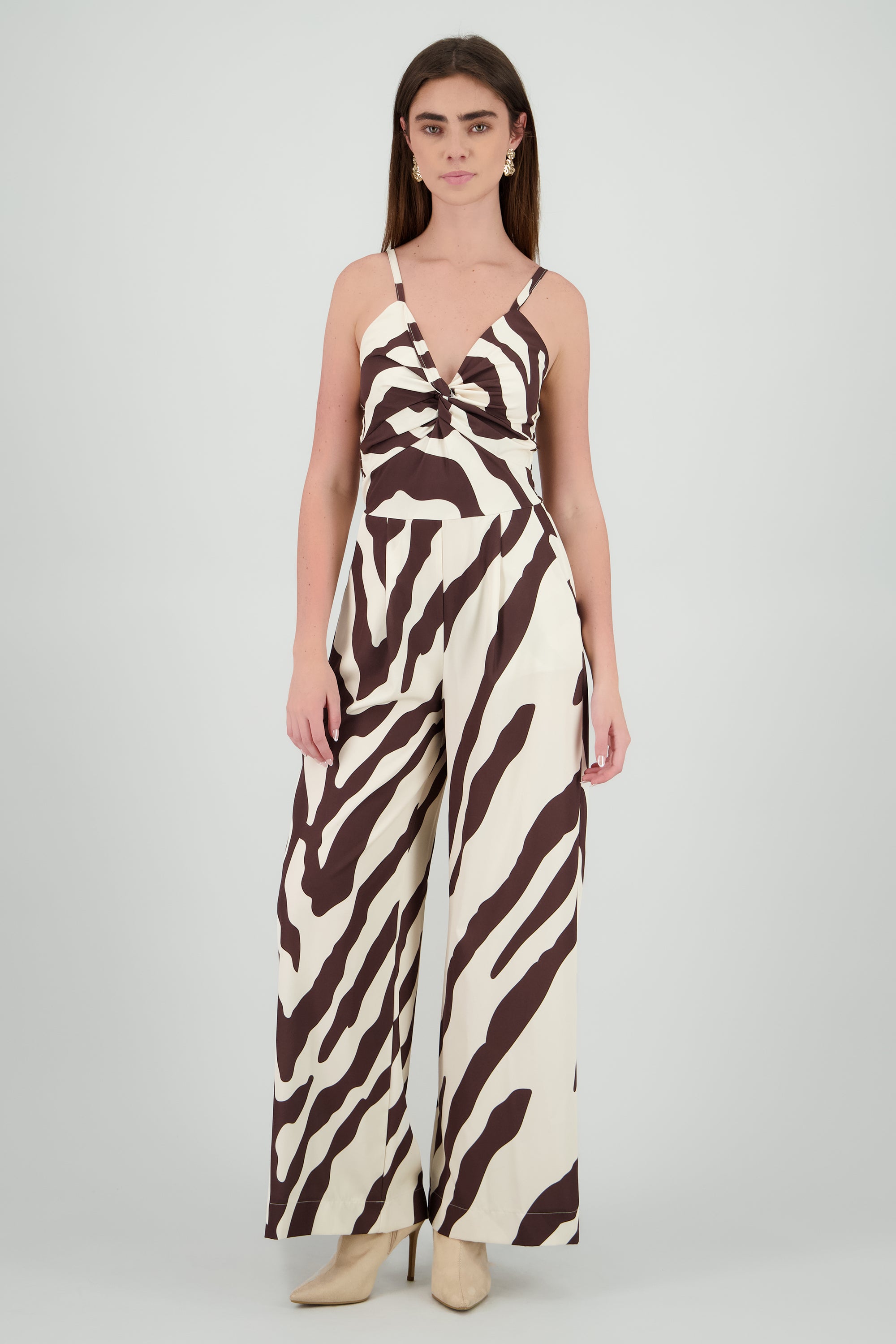 Jumpsuit tirantes estampado detalle nudo CHOCOLATE