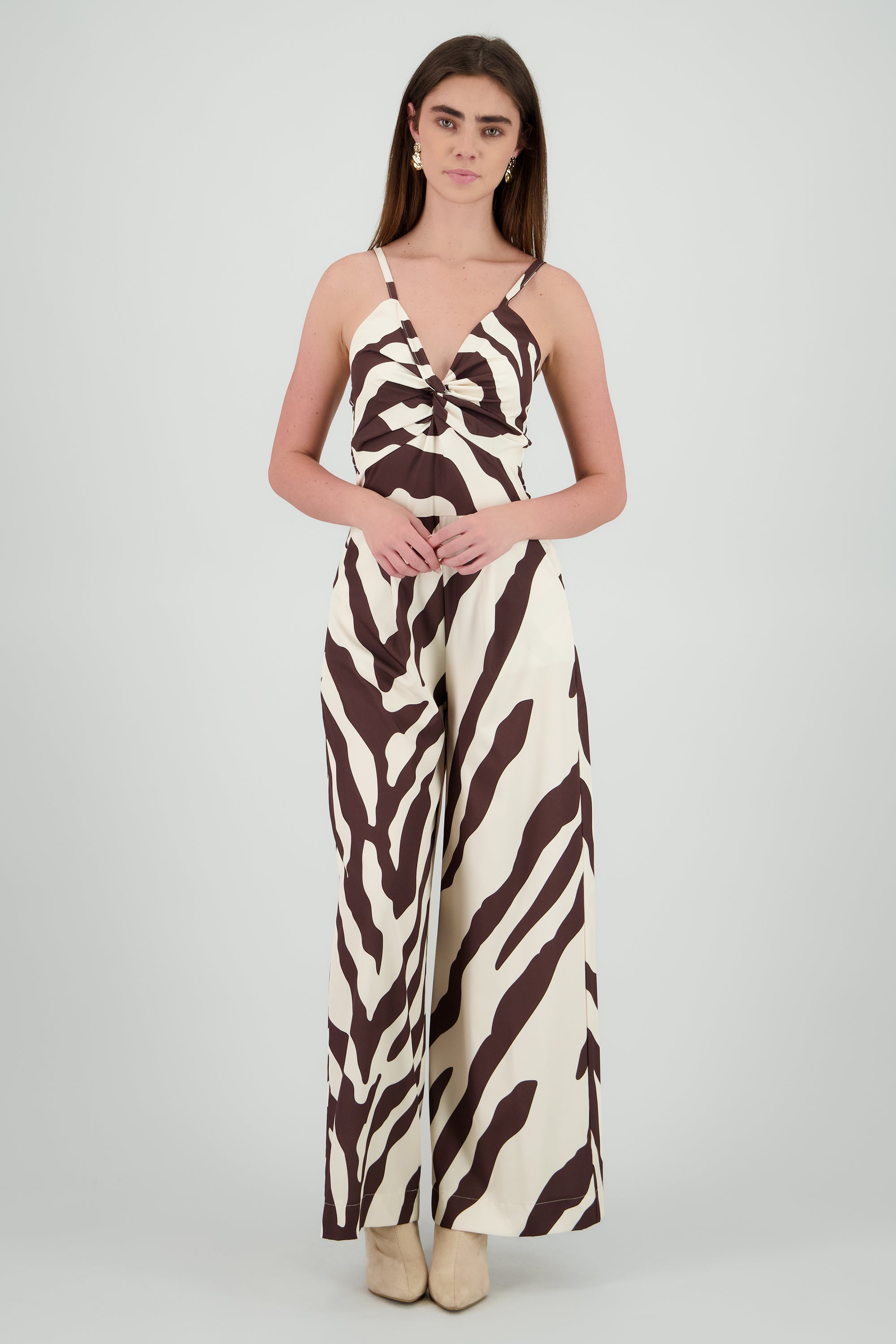 Jumpsuit tirantes estampado detalle nudo CHOCOLATE
