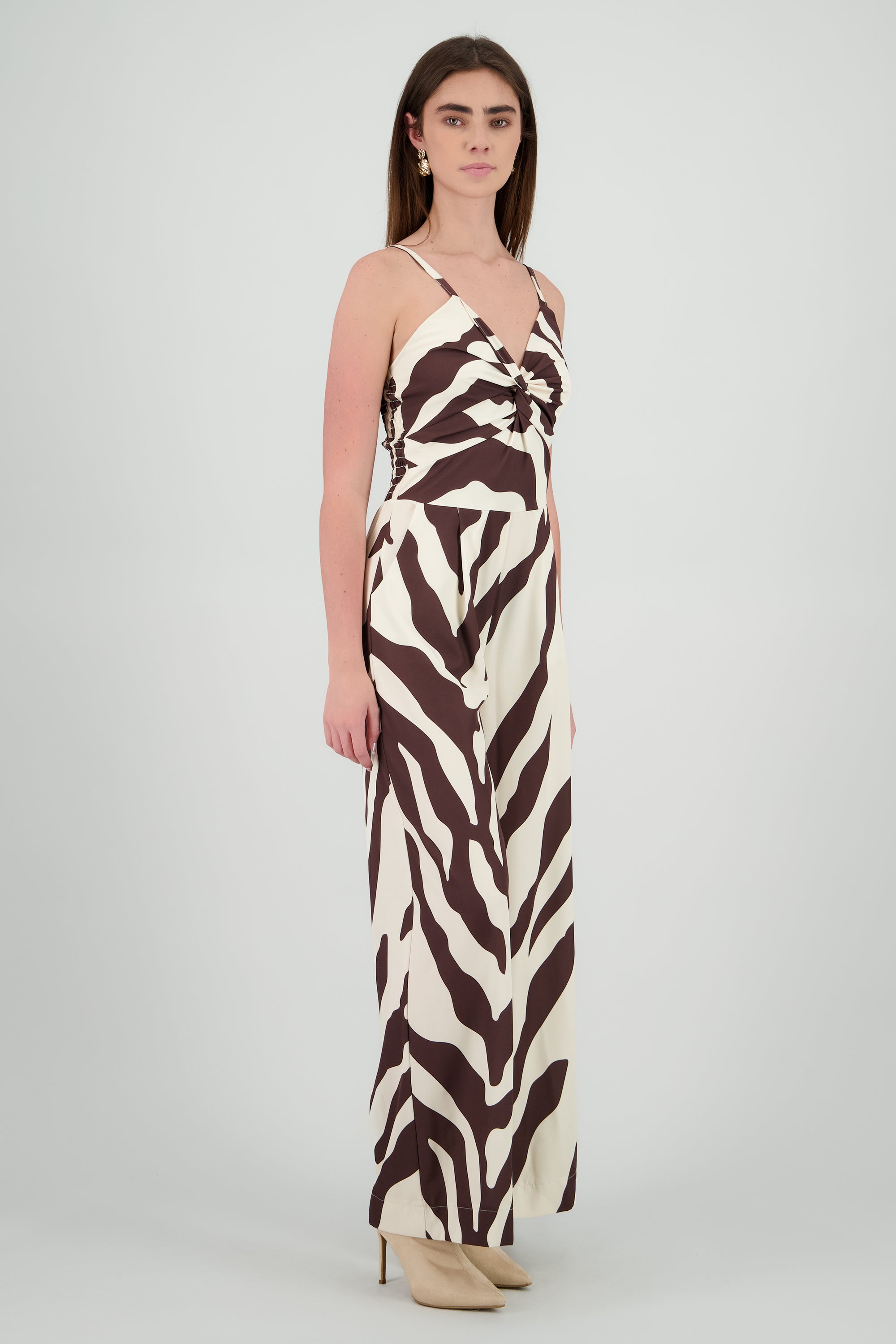 Jumpsuit tirantes estampado detalle nudo CHOCOLATE