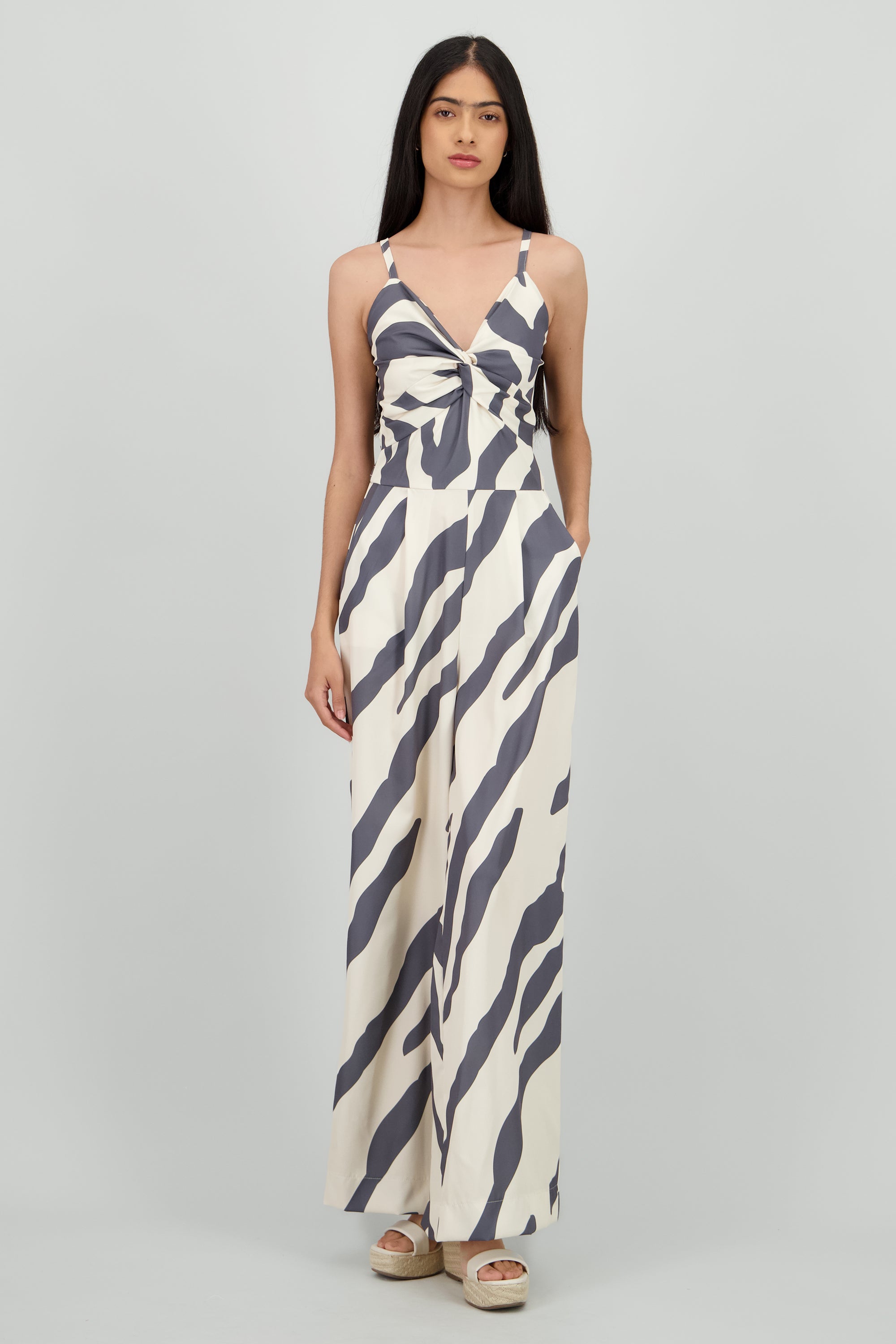 Jumpsuit tirantes estampado detalle nudo GRIS OBSCURO