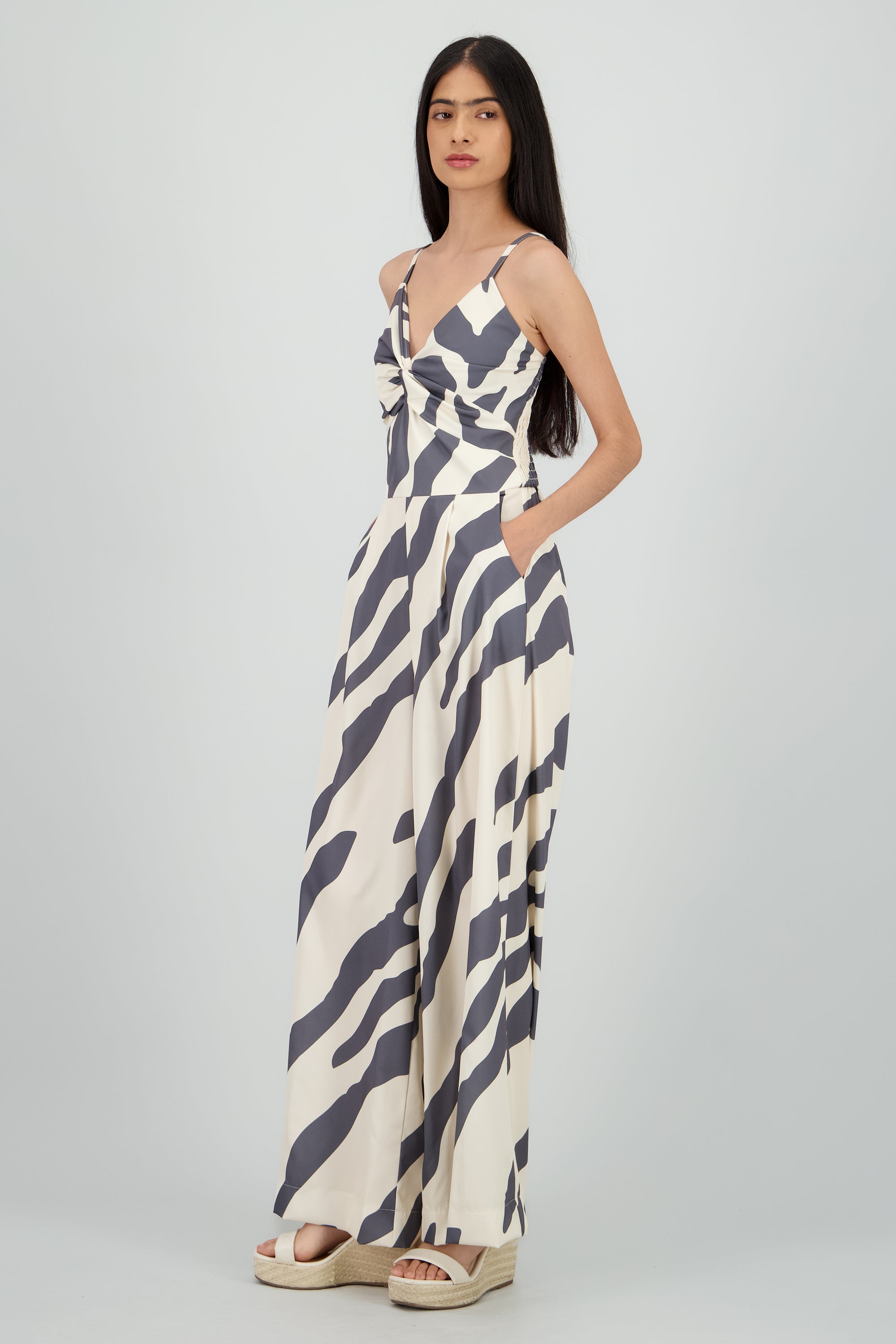 Jumpsuit tirantes estampado detalle nudo GRIS OBSCURO