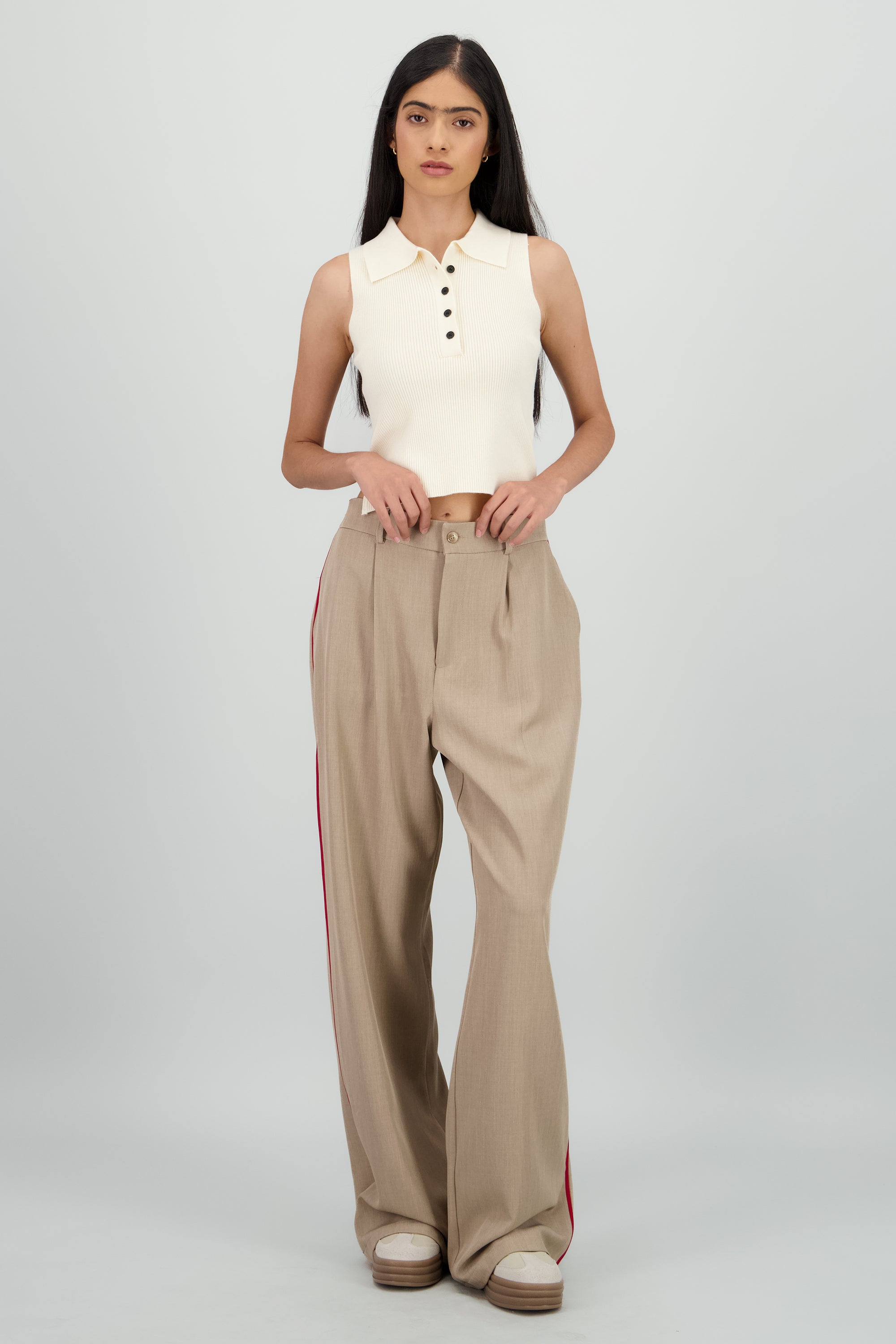 Pantalon wide leg cintura alta BEIGE