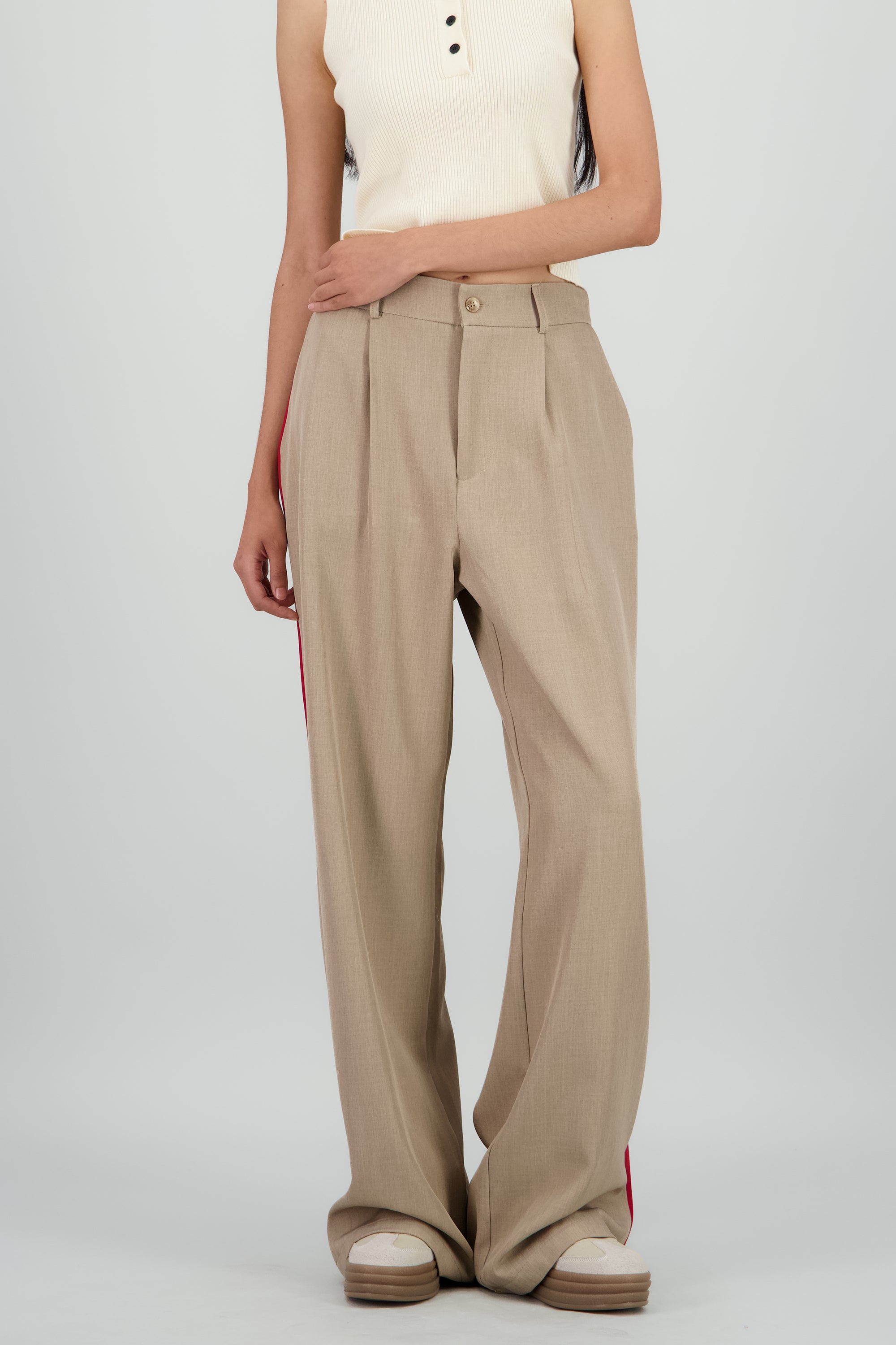 Pantalon wide leg cintura alta BEIGE