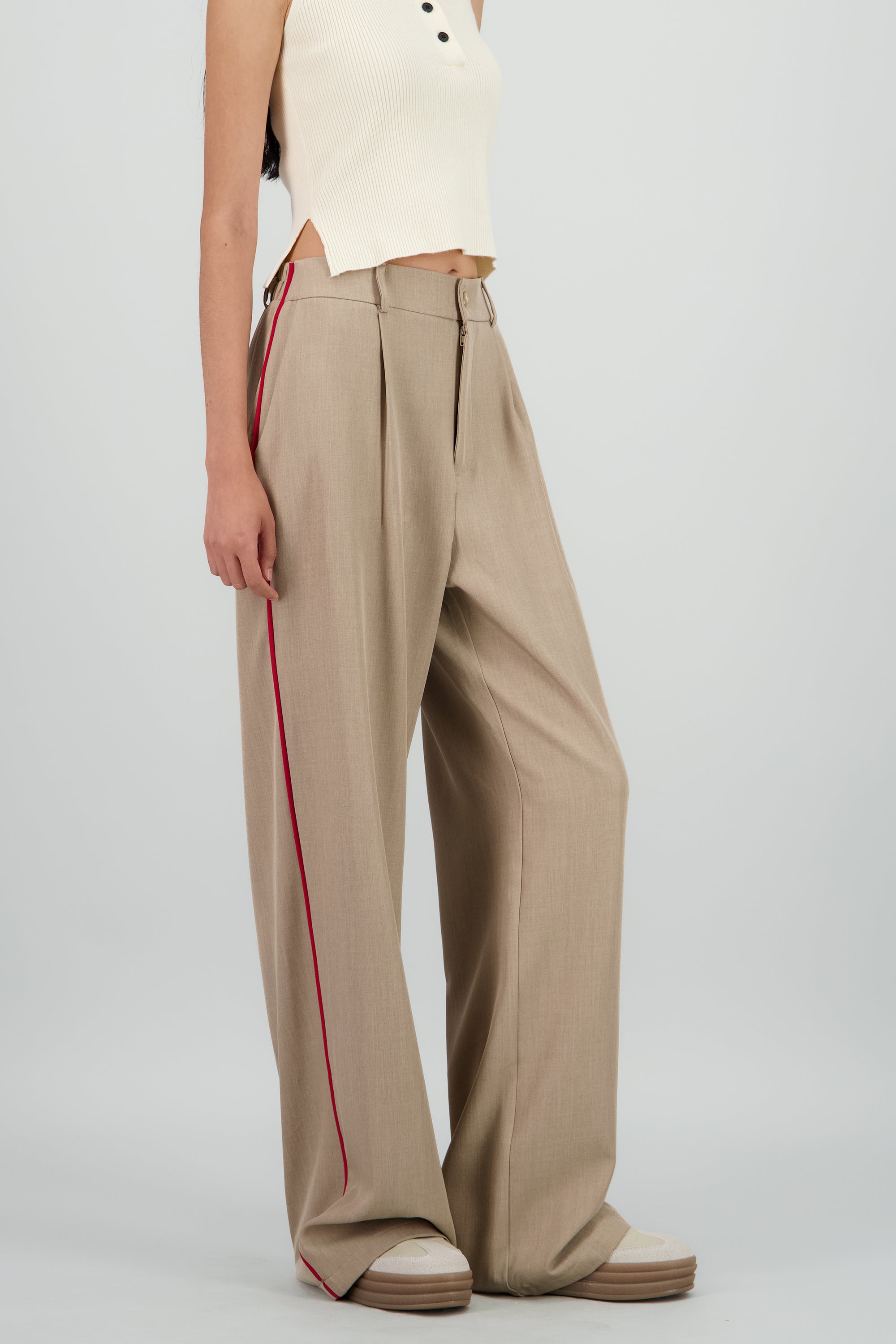 Pantalon wide leg cintura alta BEIGE