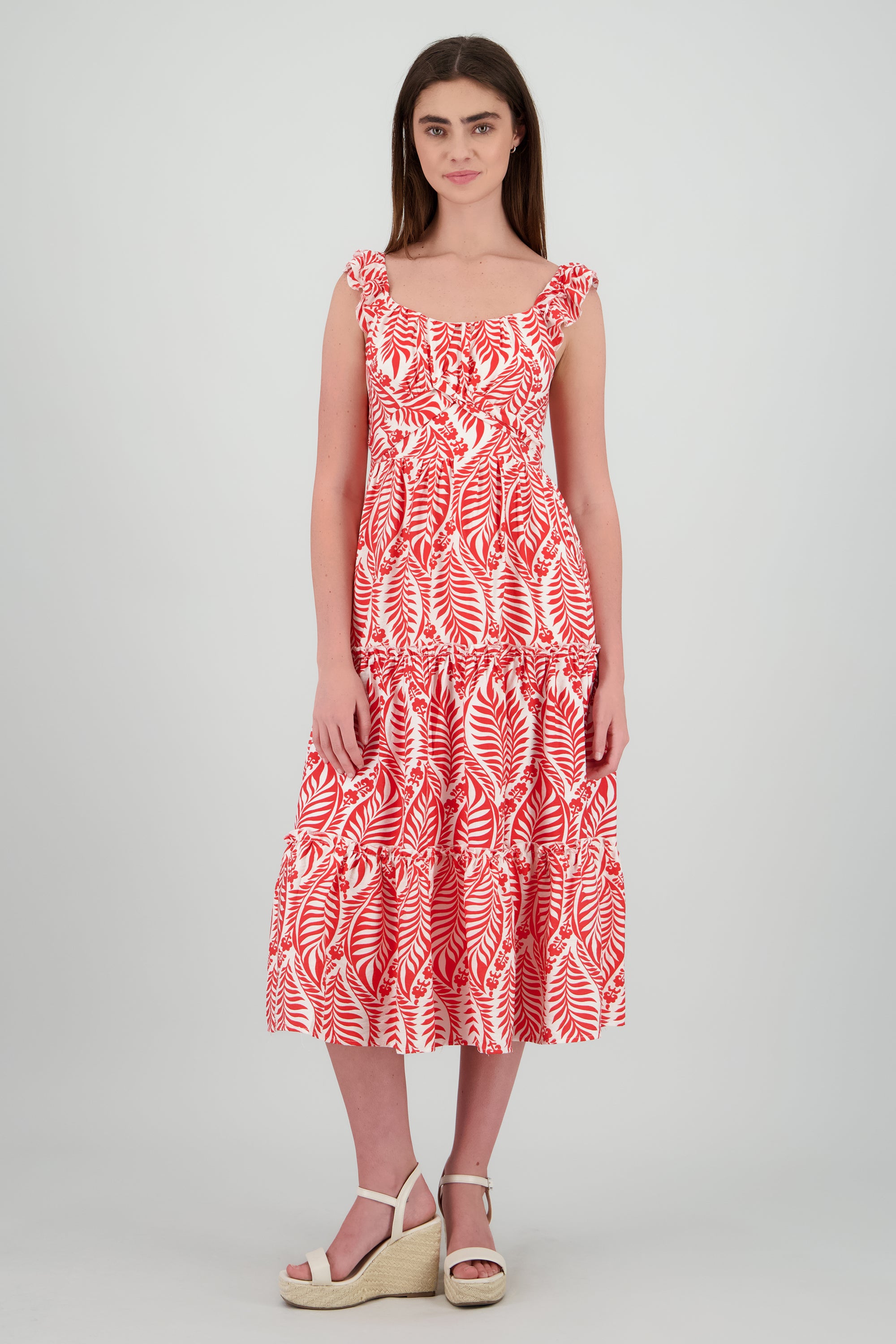 Vestido maxi estampado ROJO COMBO