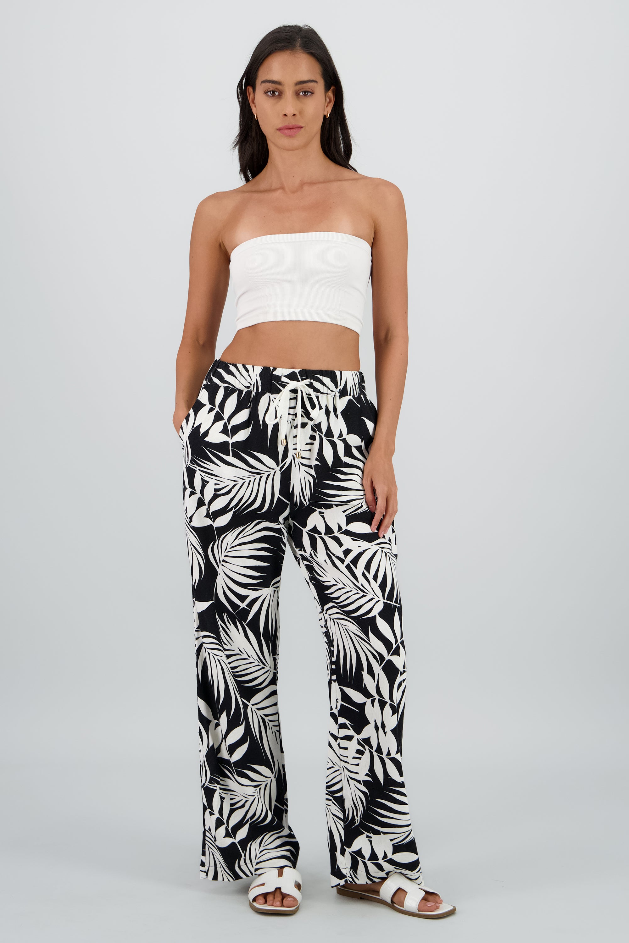 Pantalón wide leg estampado palmeras NEGRO COMBO