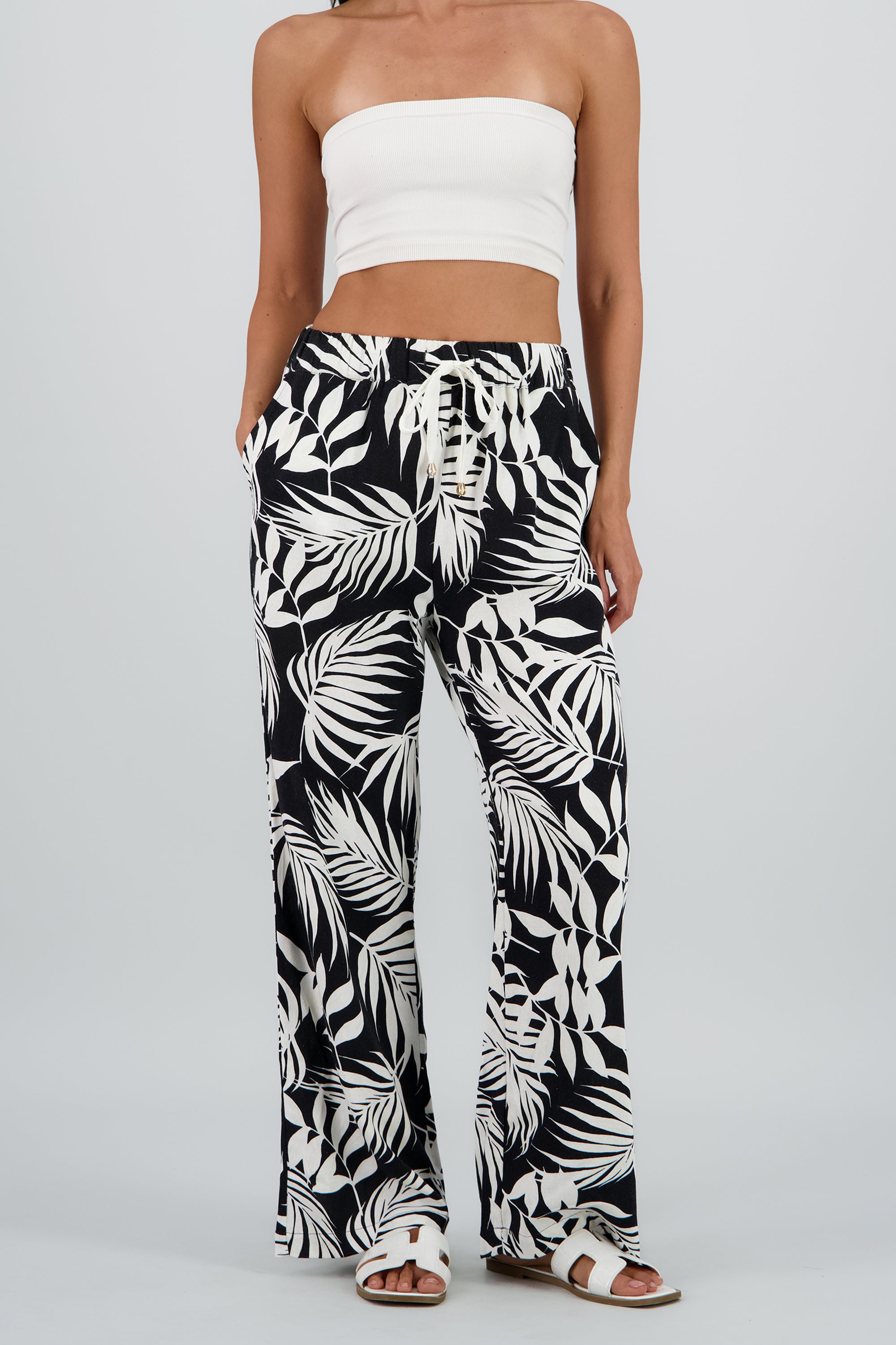 Pantalón wide leg estampado palmeras NEGRO COMBO