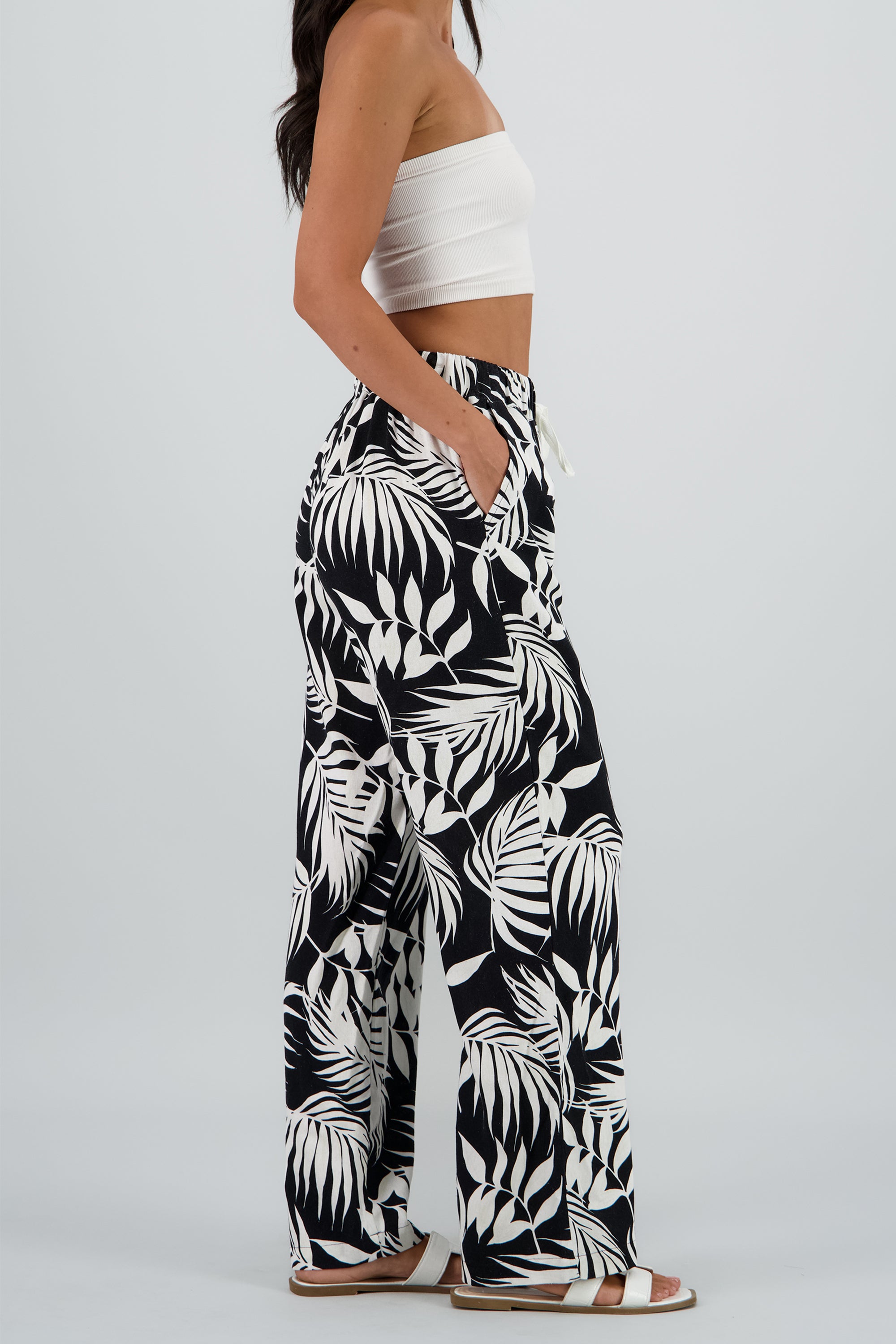 Pantalón wide leg estampado palmeras NEGRO COMBO