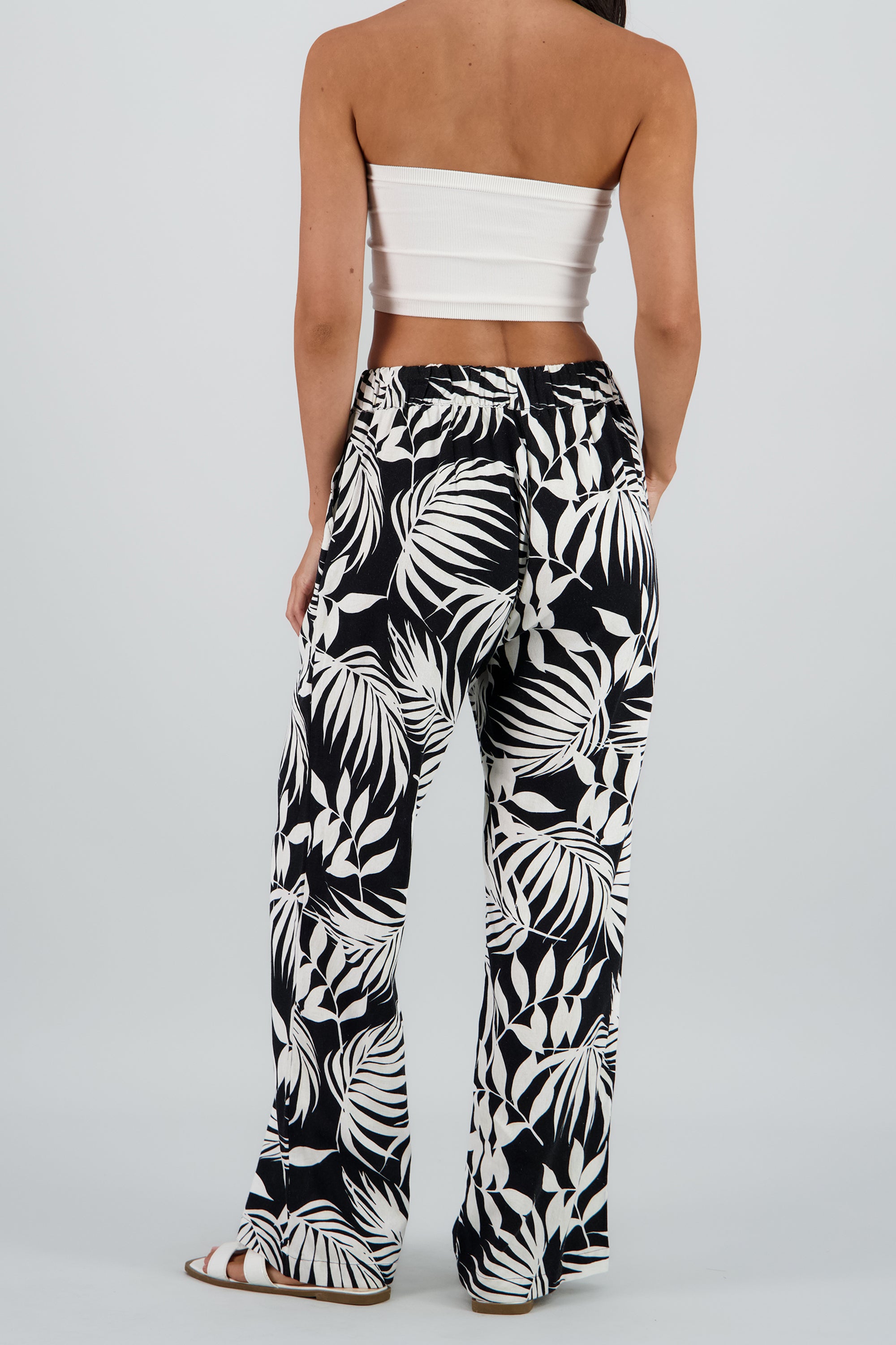Pantalón wide leg estampado palmeras NEGRO COMBO