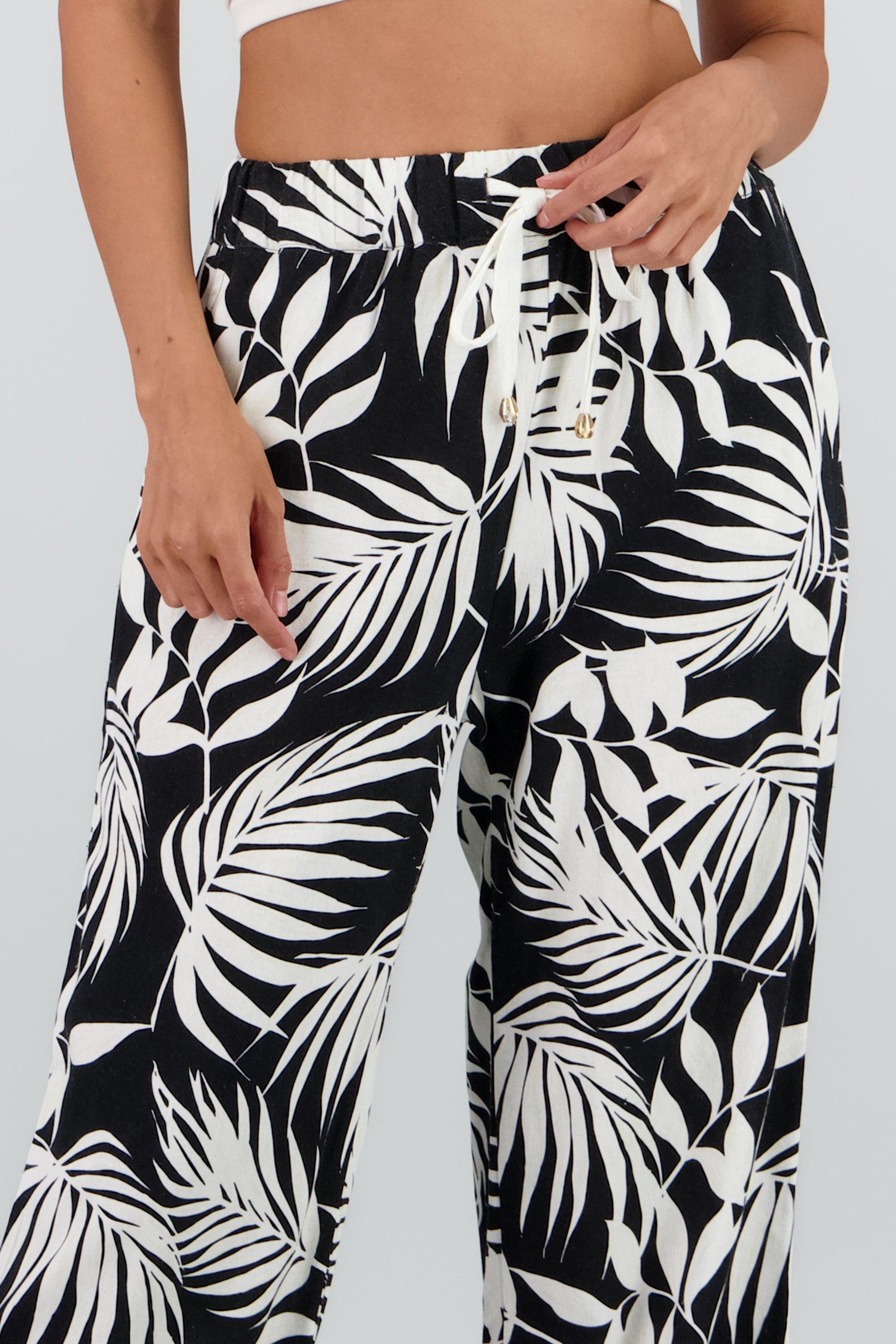 Pantalón wide leg estampado palmeras NEGRO COMBO