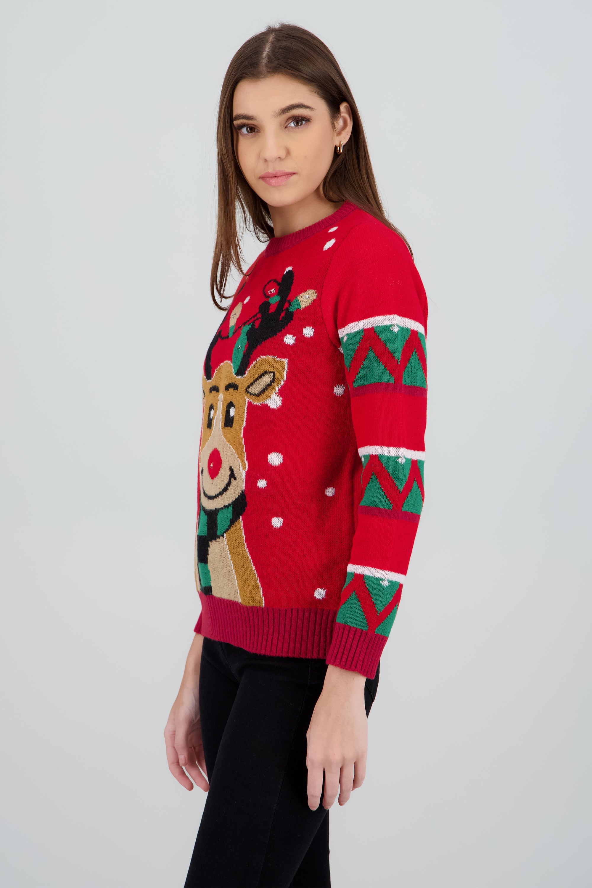 Sueter reno grecas con luces y música ROJO COMBO