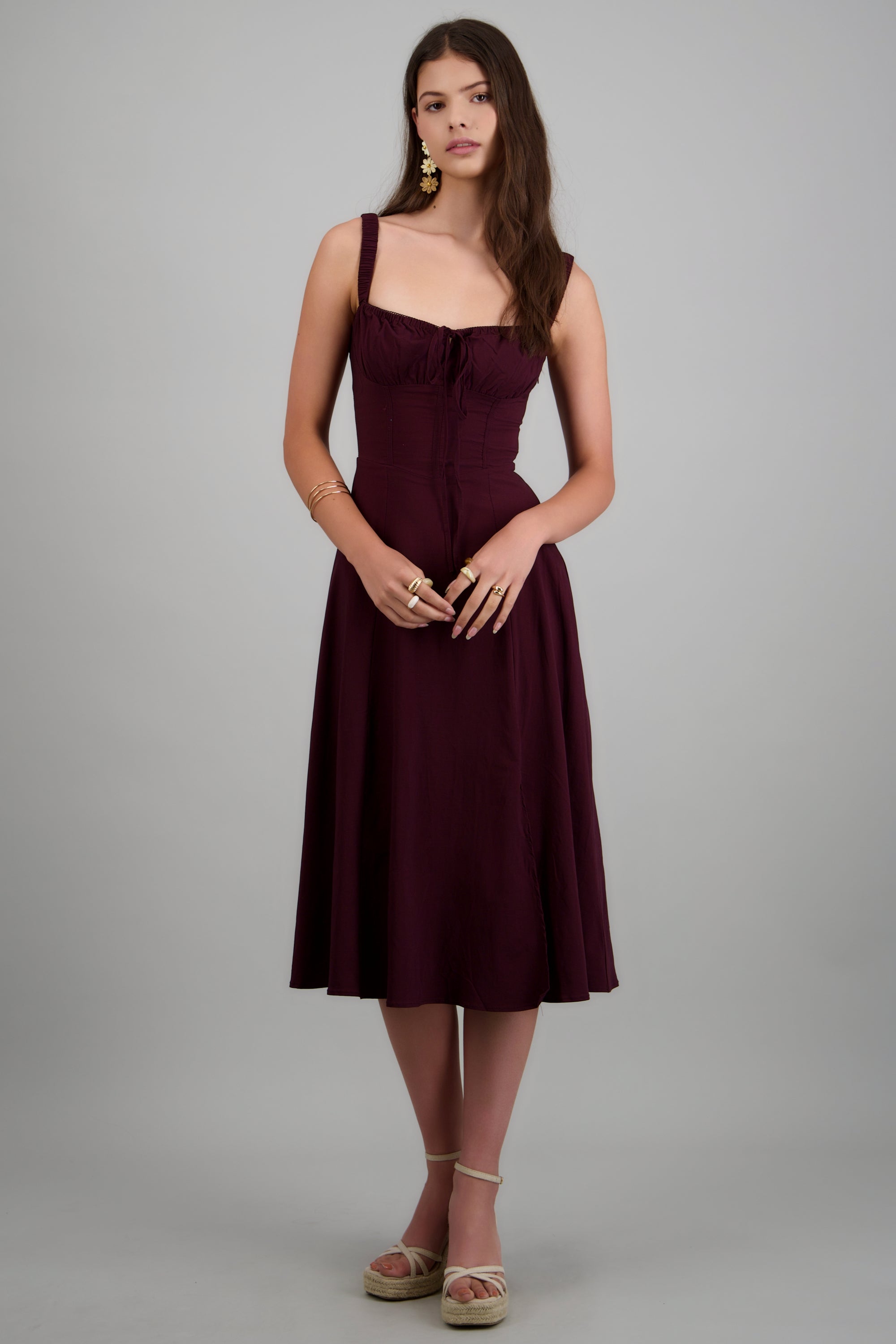Vestido liso maxi CIRUELA