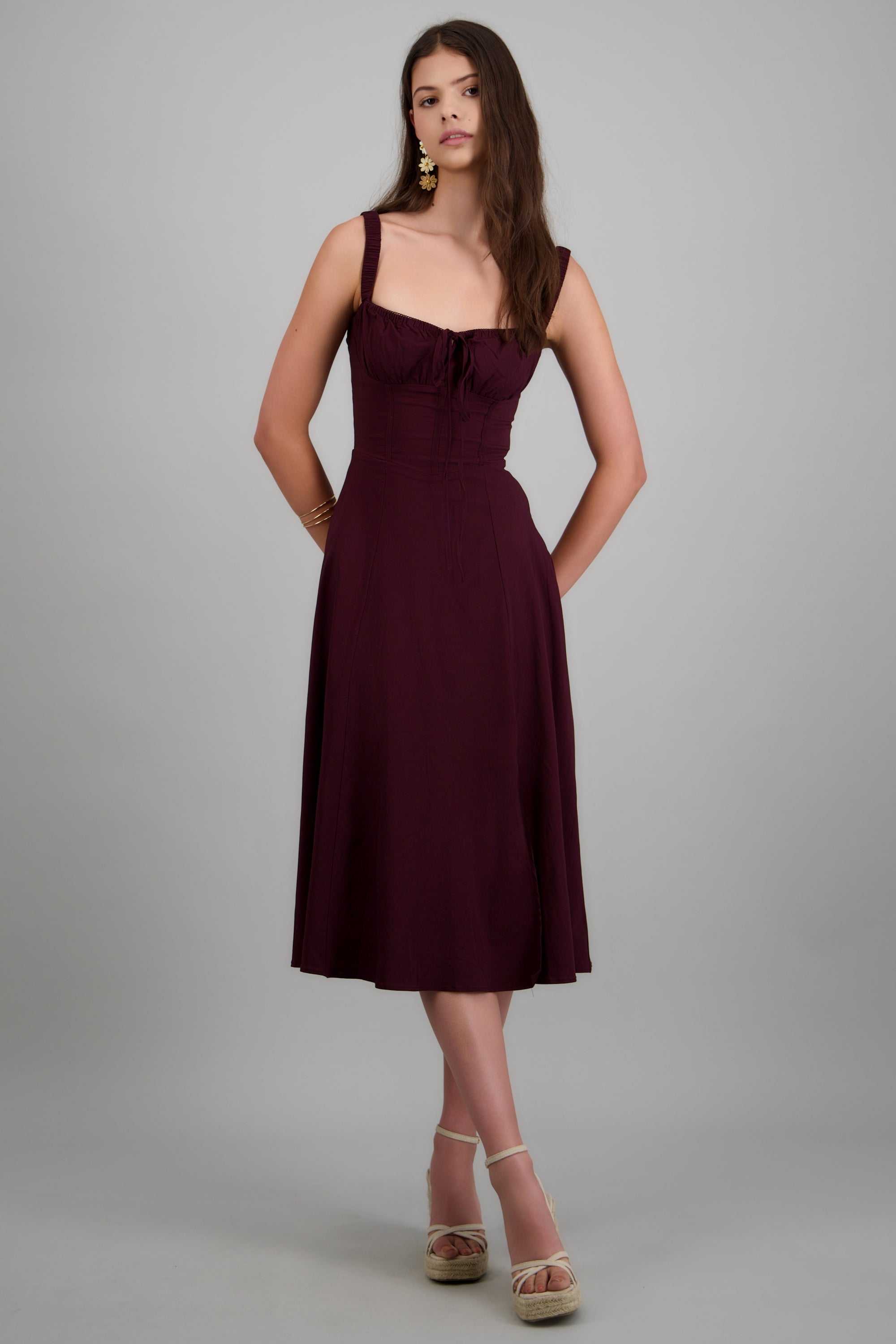 Vestido liso maxi CIRUELA