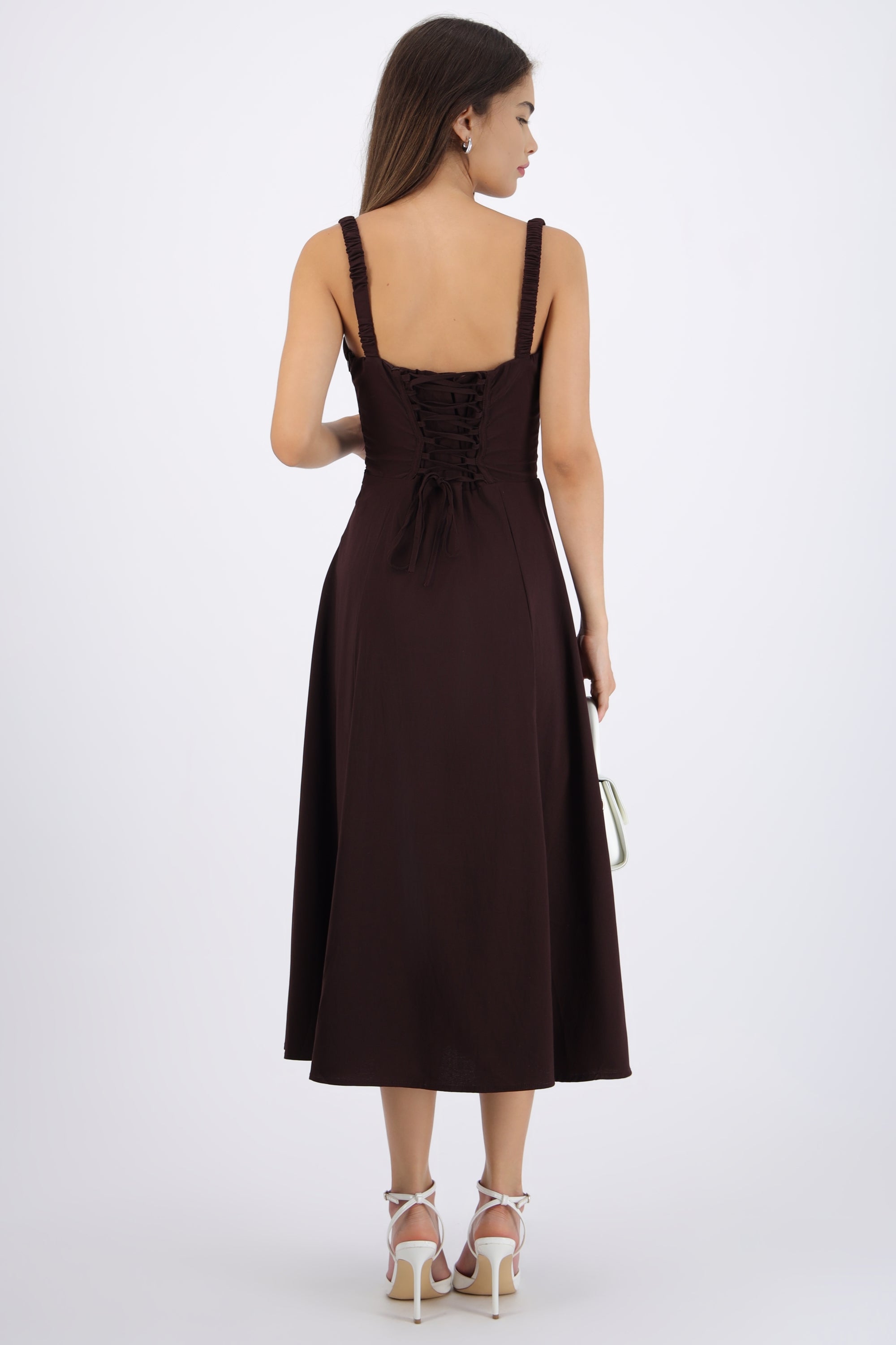 Vestido liso maxi CHOCOLATE