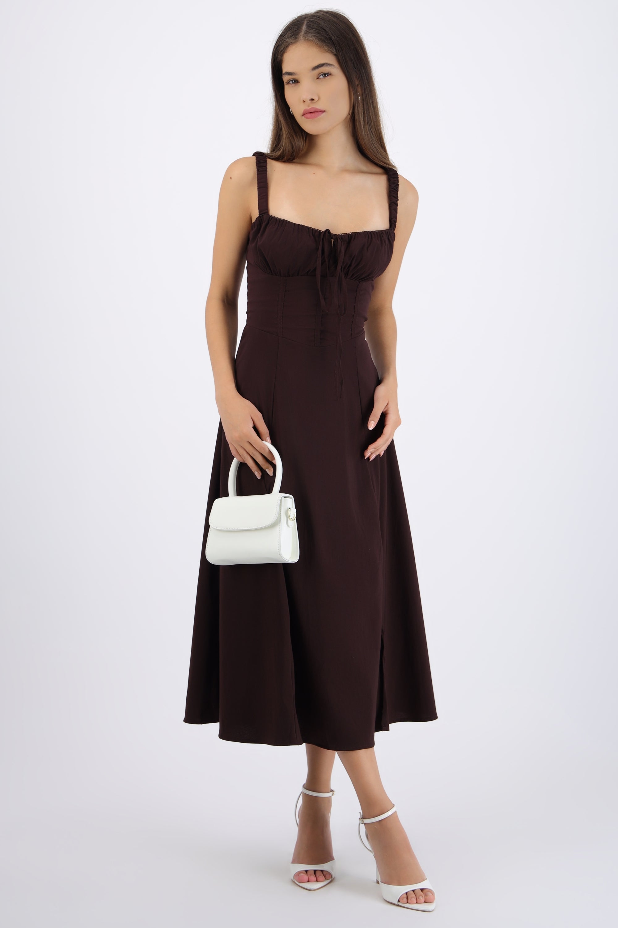 Vestido liso maxi CHOCOLATE