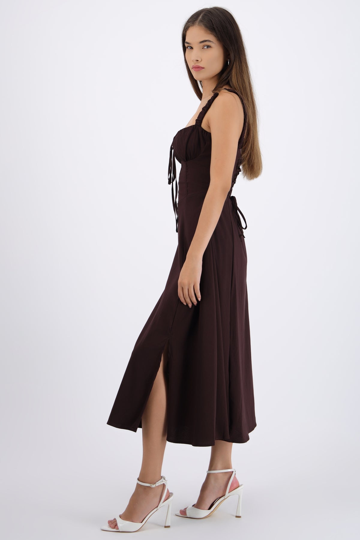 Vestido liso maxi CHOCOLATE
