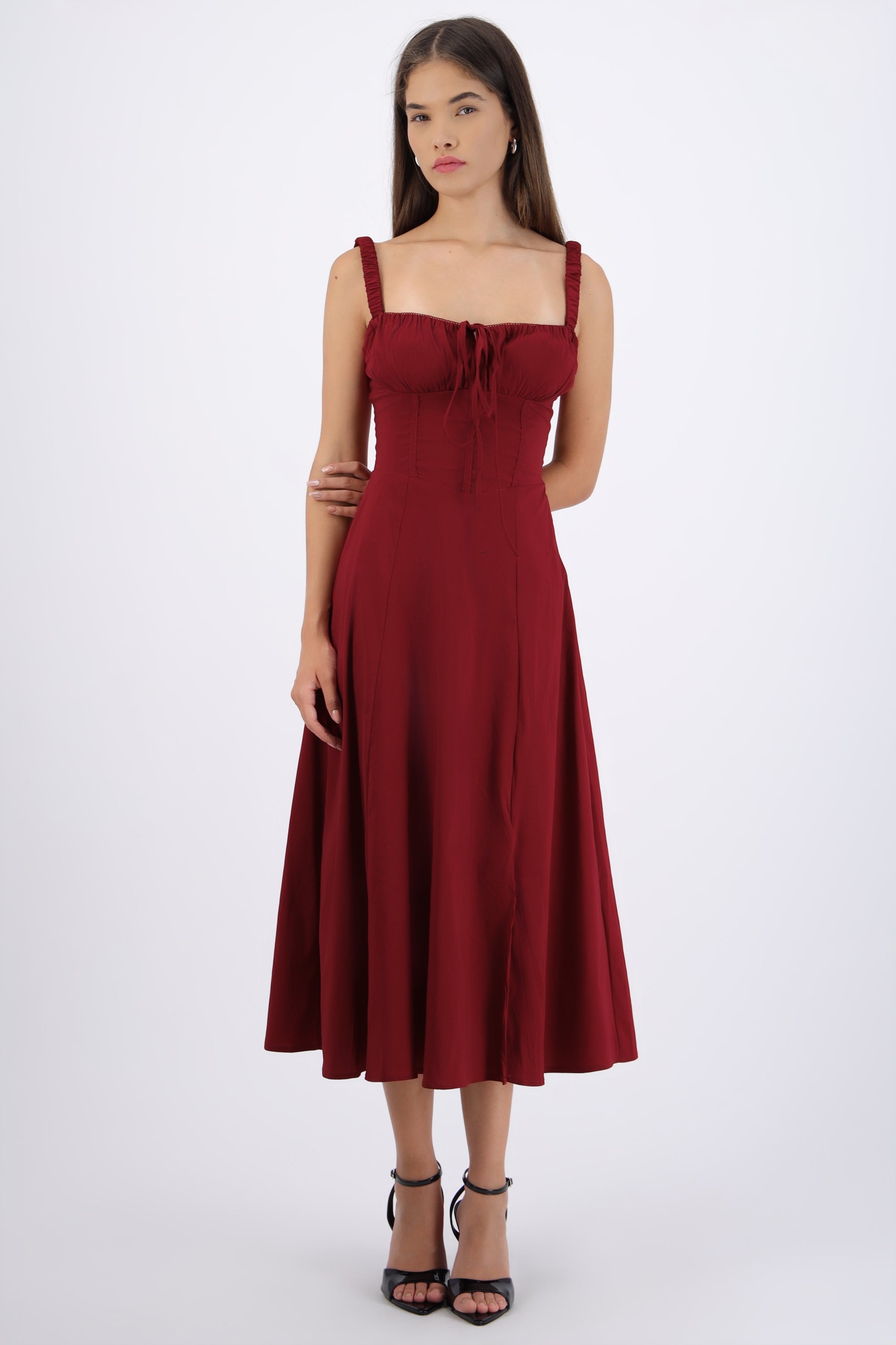Vestido liso maxi VINO