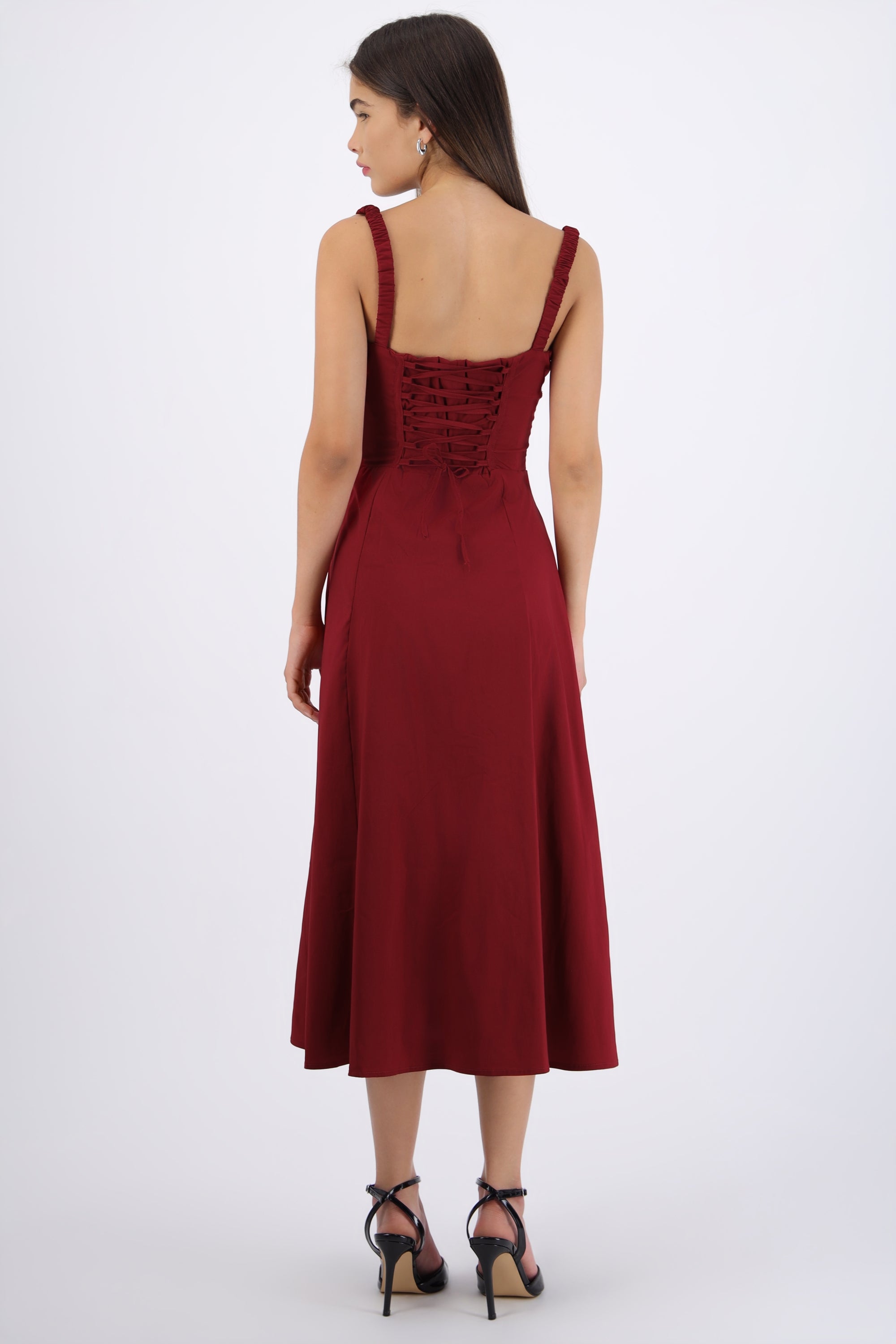 Vestido liso maxi VINO