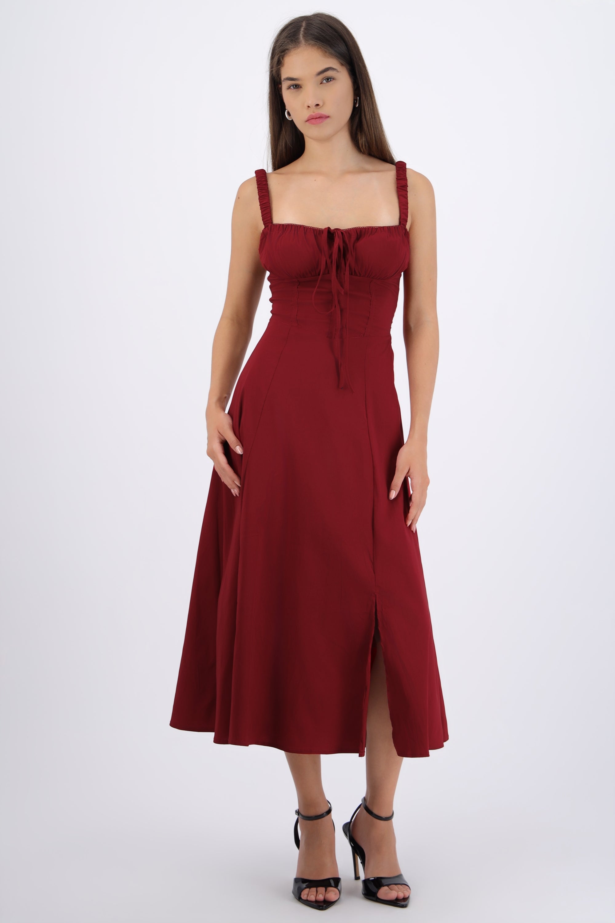 Vestido liso maxi VINO