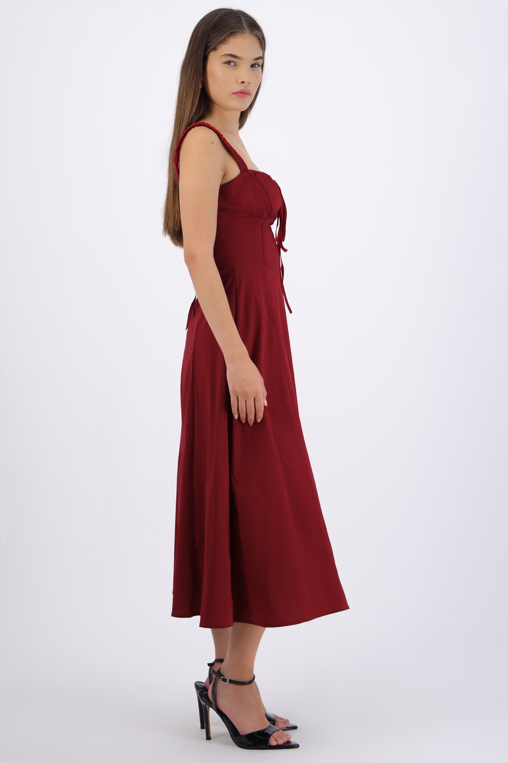 Vestido liso maxi VINO
