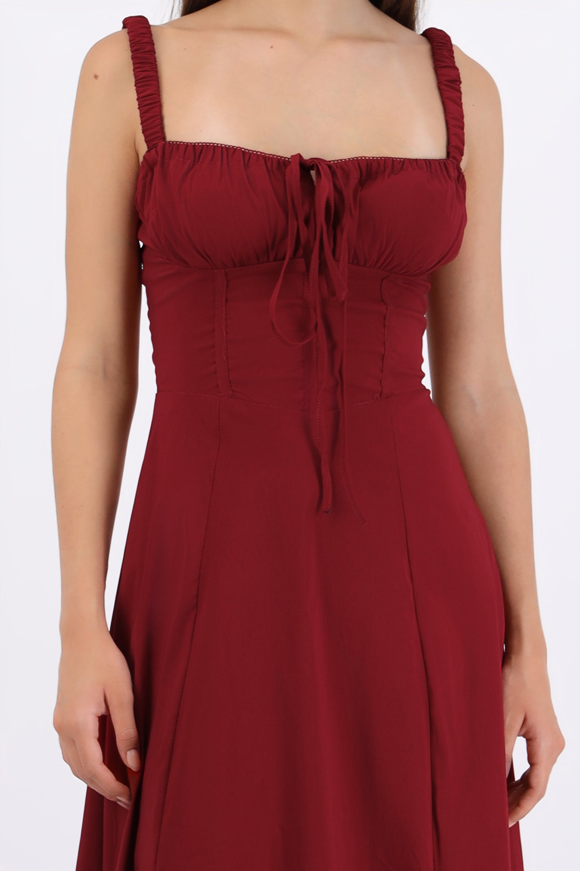 Vestido liso maxi VINO