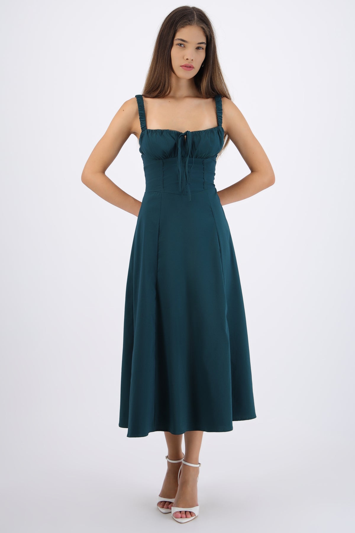 Vestido liso maxi VERDE CAZADOR