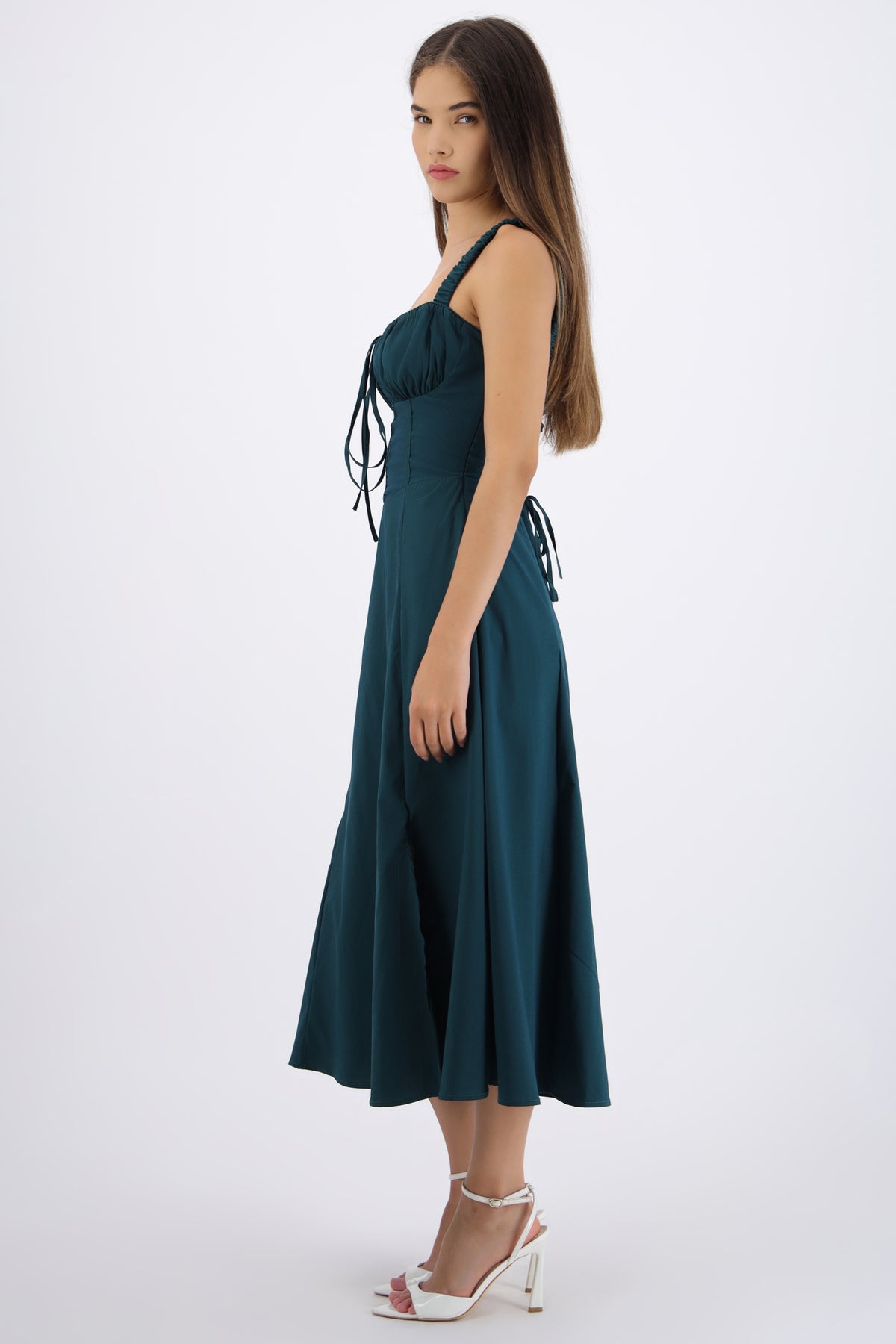 Vestido liso maxi VERDE CAZADOR
