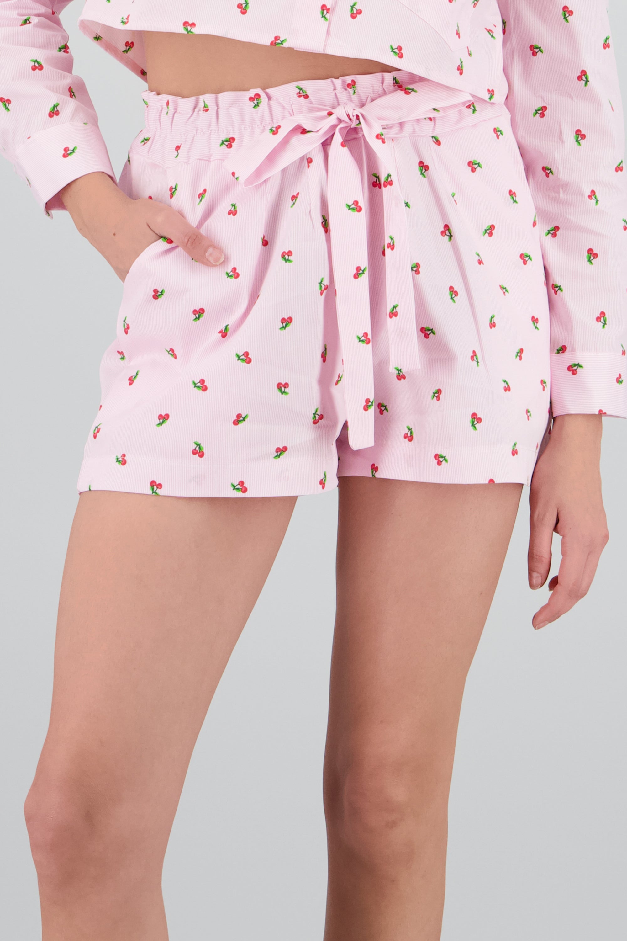 Shorts minis detalle lazo cerezas ROSA PASTEL