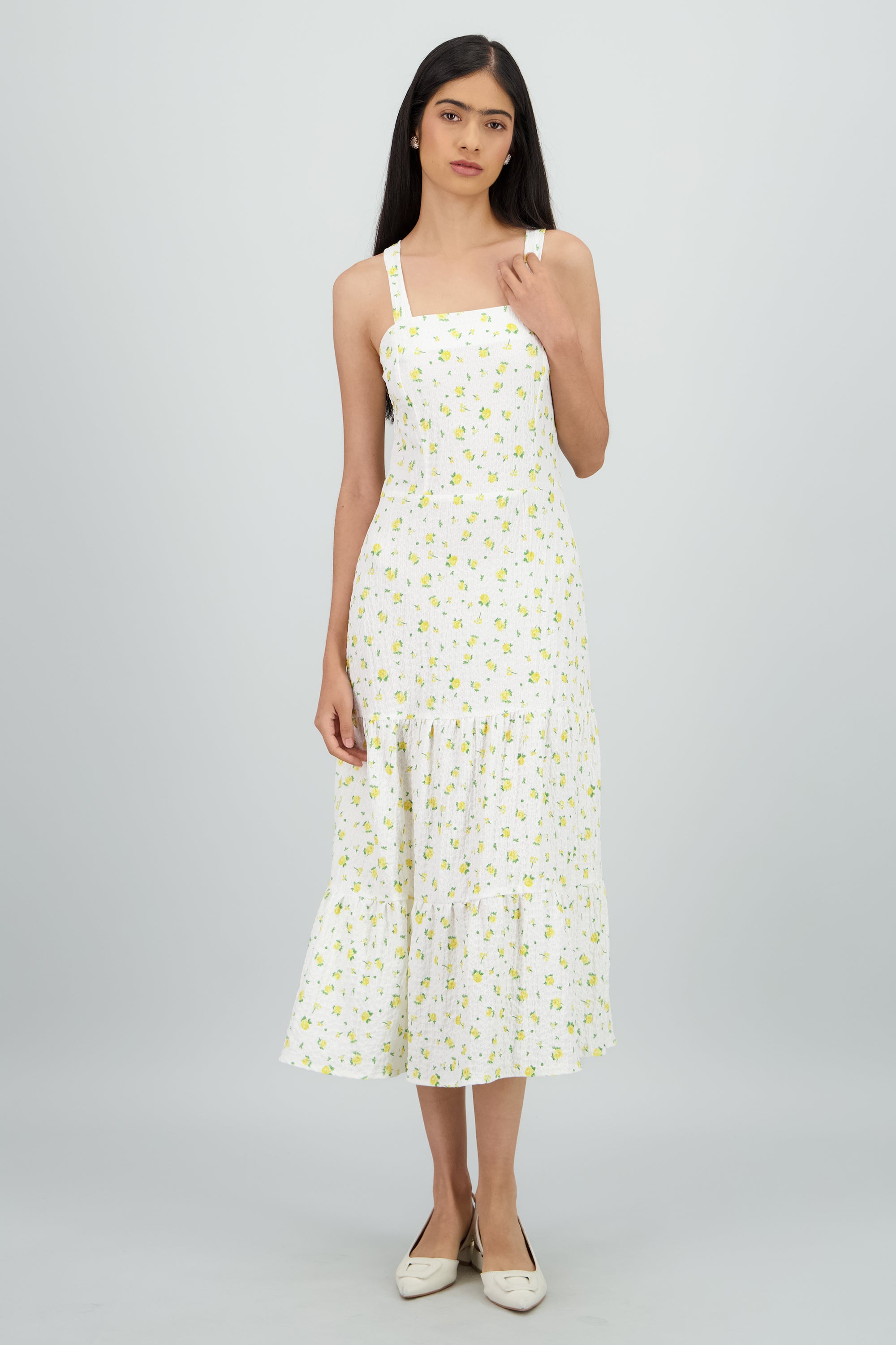 Vestido midi tirantes estampado flores AMARILLO COMBO