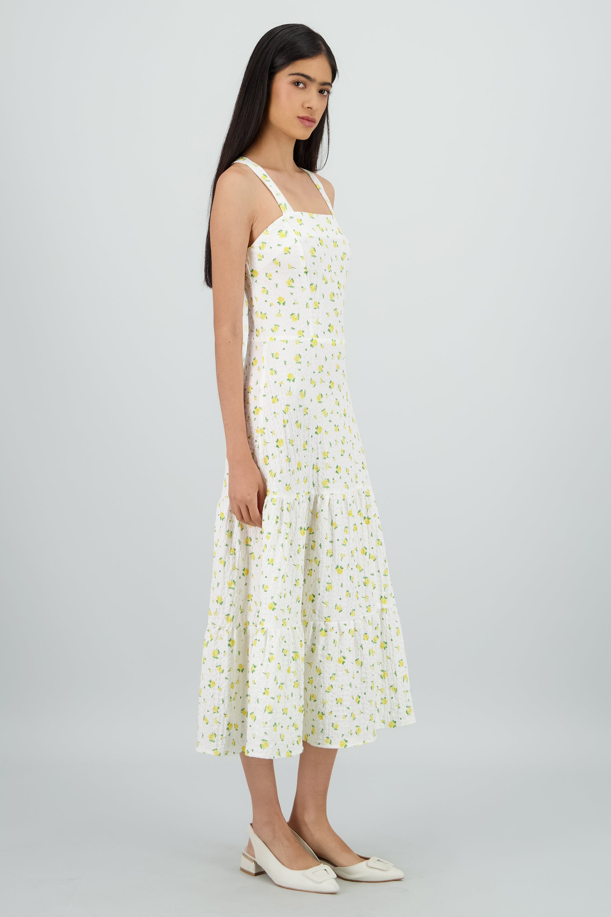 Vestido midi tirantes estampado flores AMARILLO COMBO