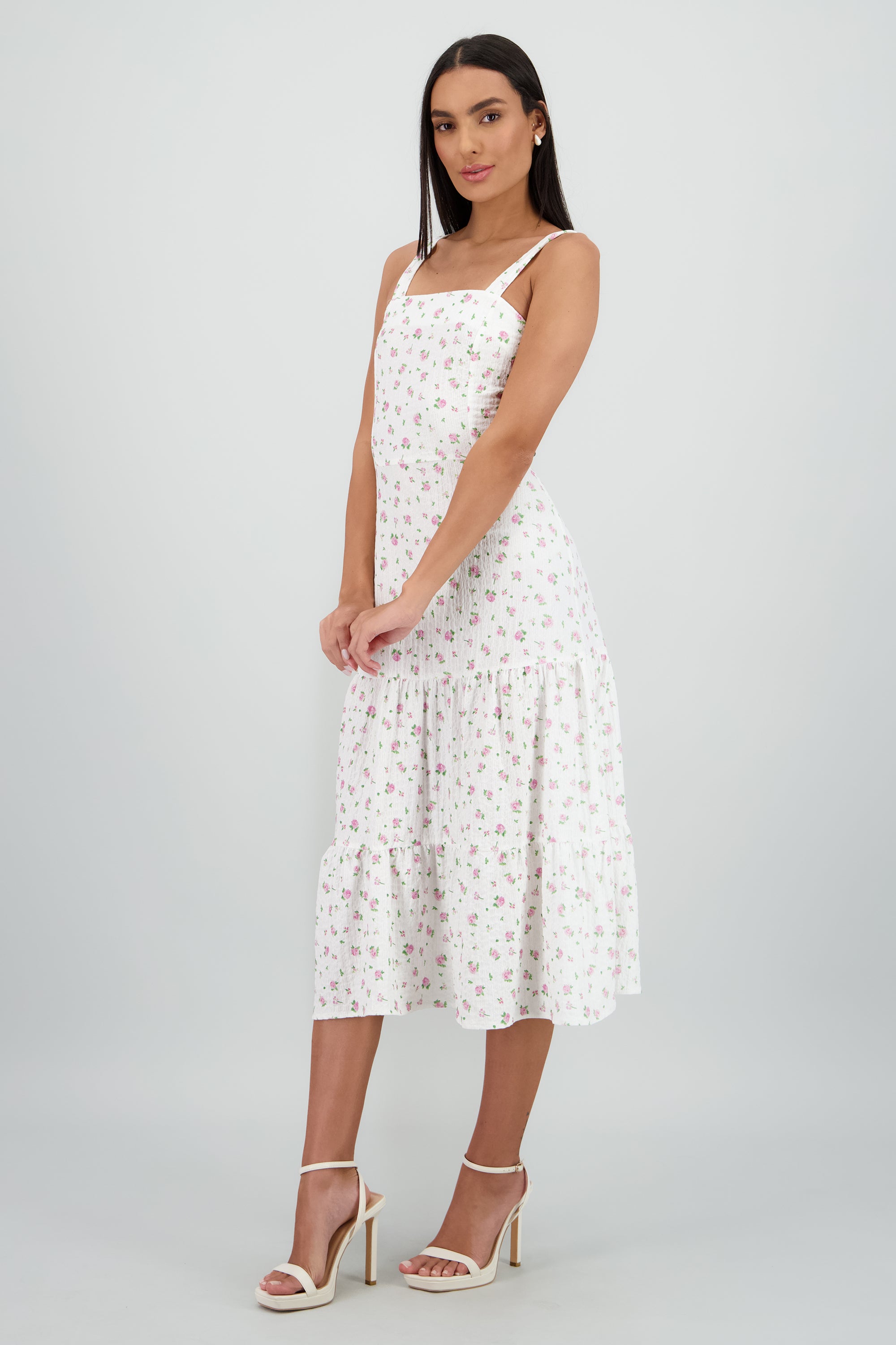 Vestido midi tirantes estampado flores ROSA COMBO