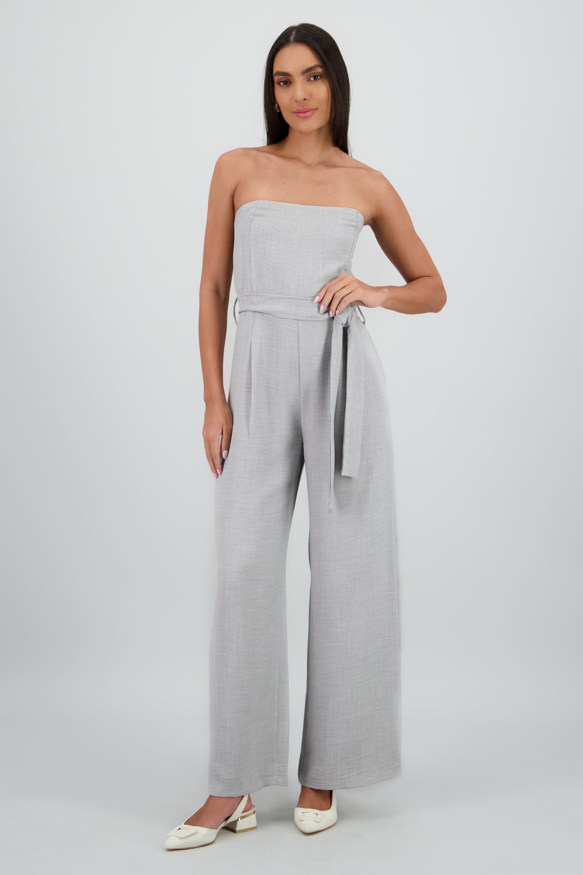 Jumpsuit strapples ligero detalle lazo GRIS