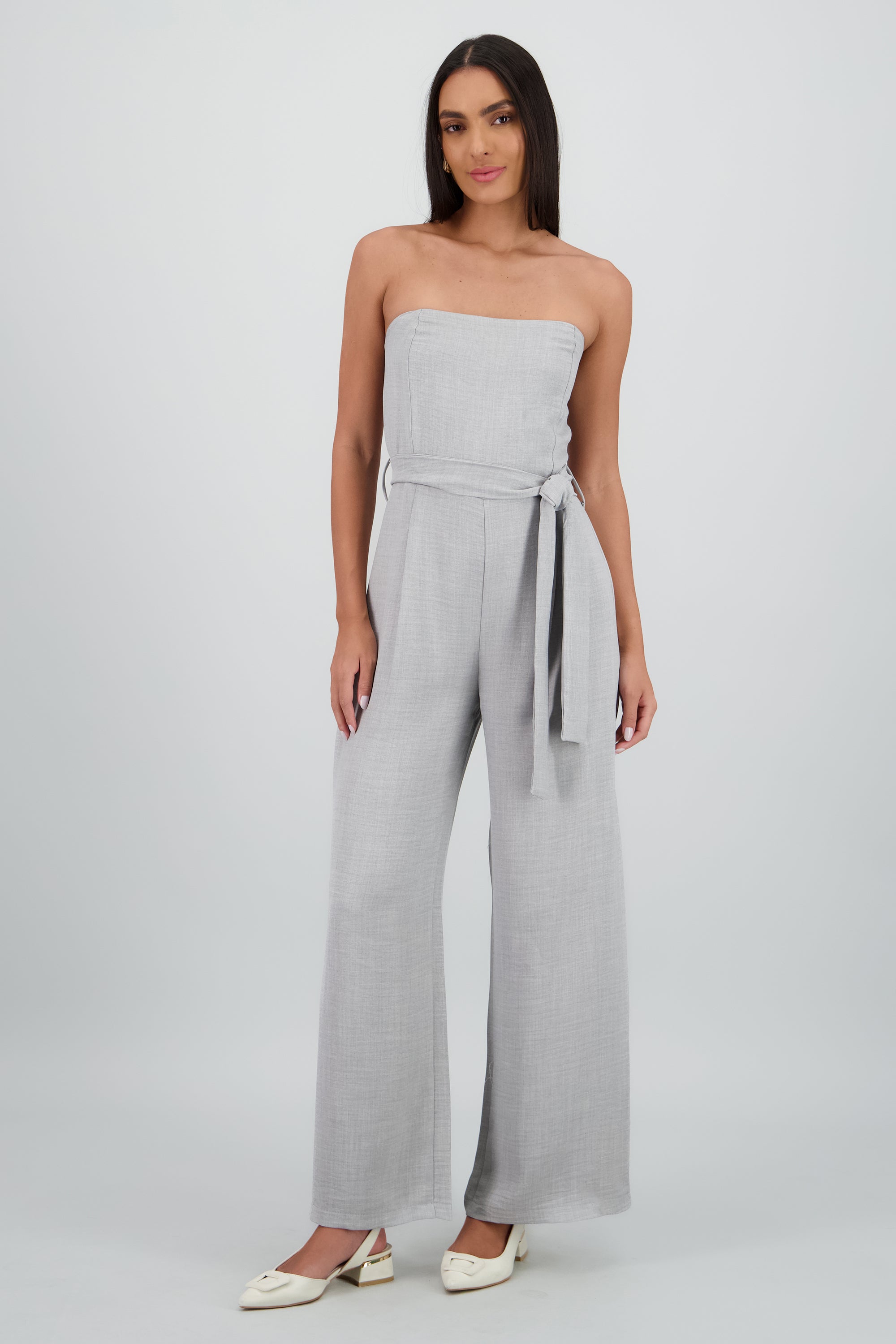 Jumpsuit strapples ligero detalle lazo GRIS