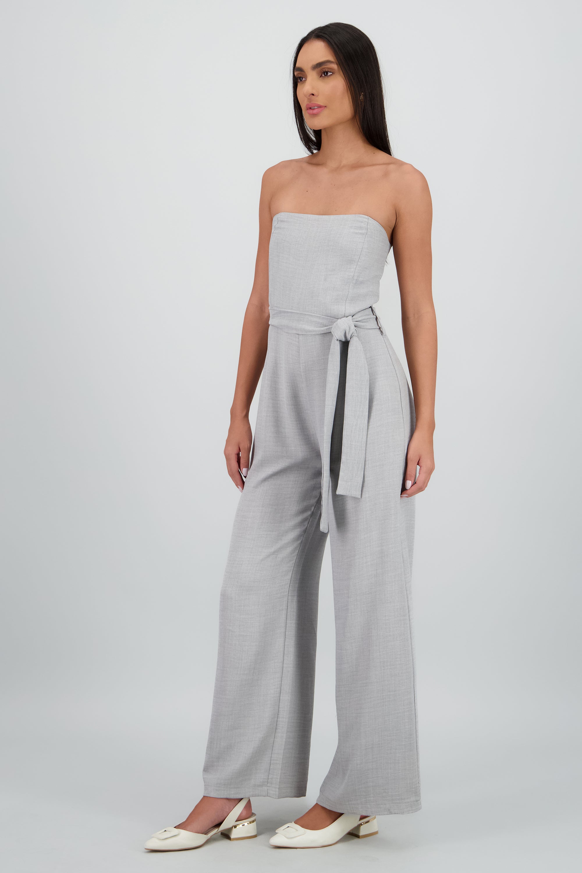 Jumpsuit strapples ligero detalle lazo GRIS