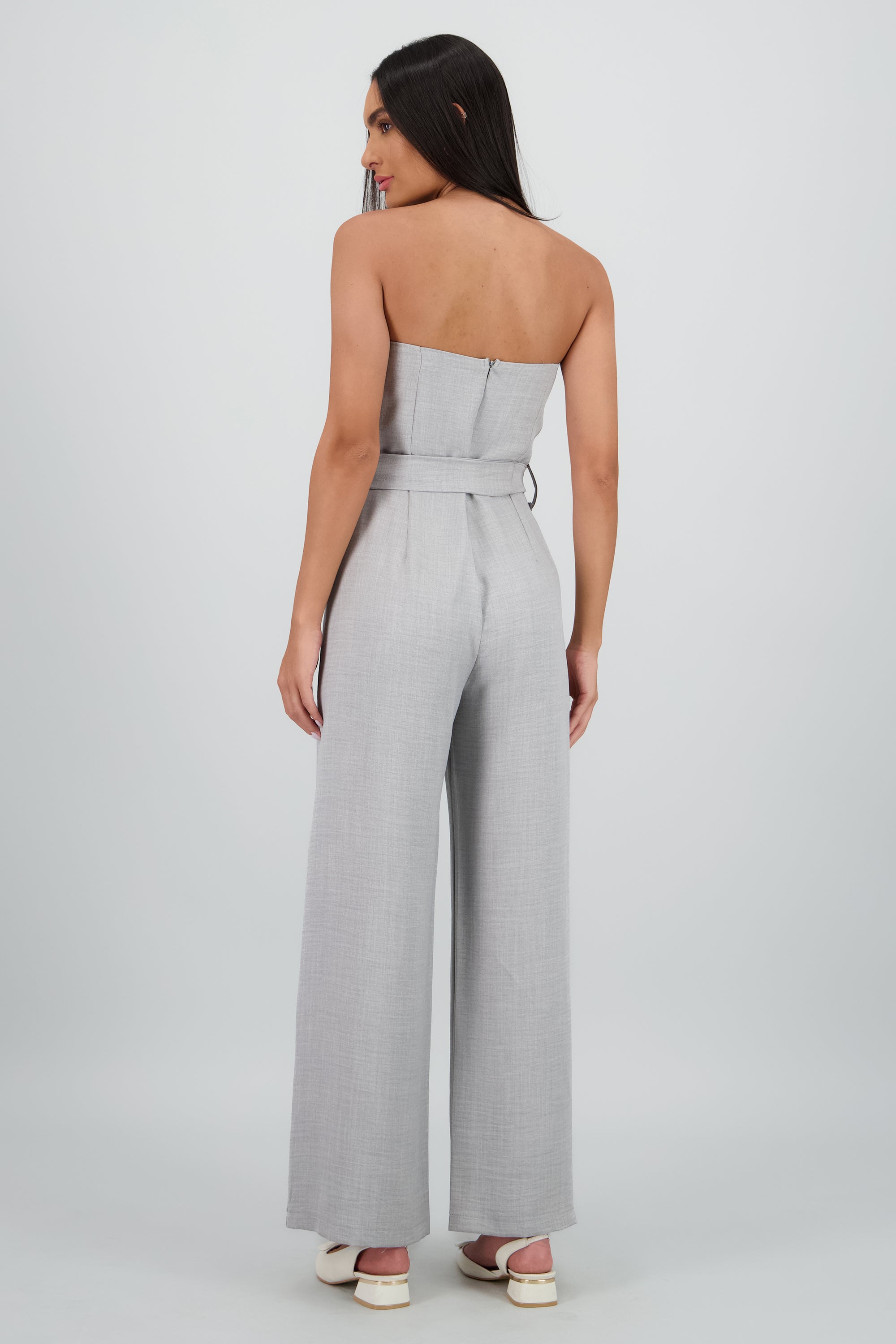 Jumpsuit strapples ligero detalle lazo GRIS