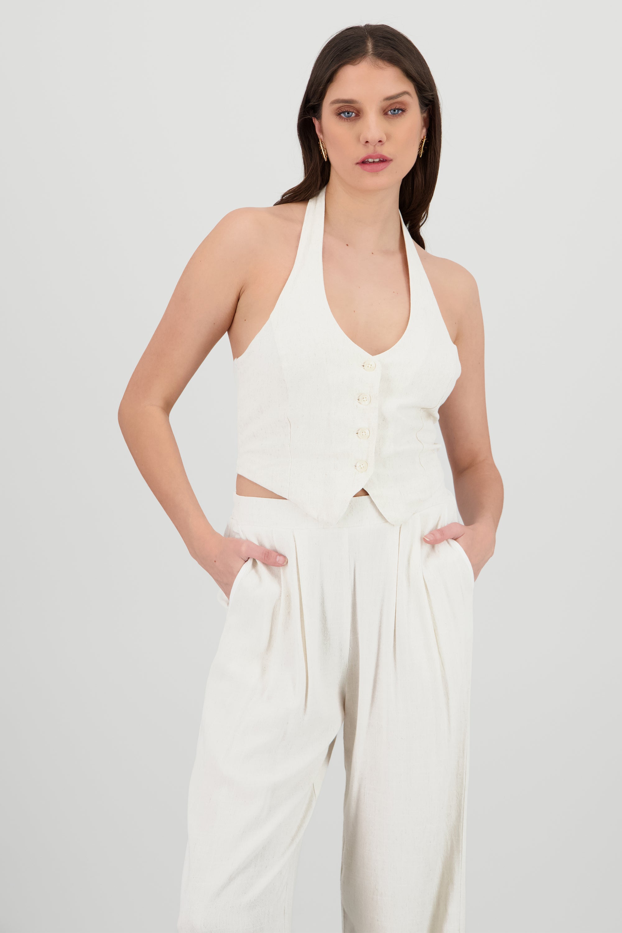 Chaleco halter botones HUESO