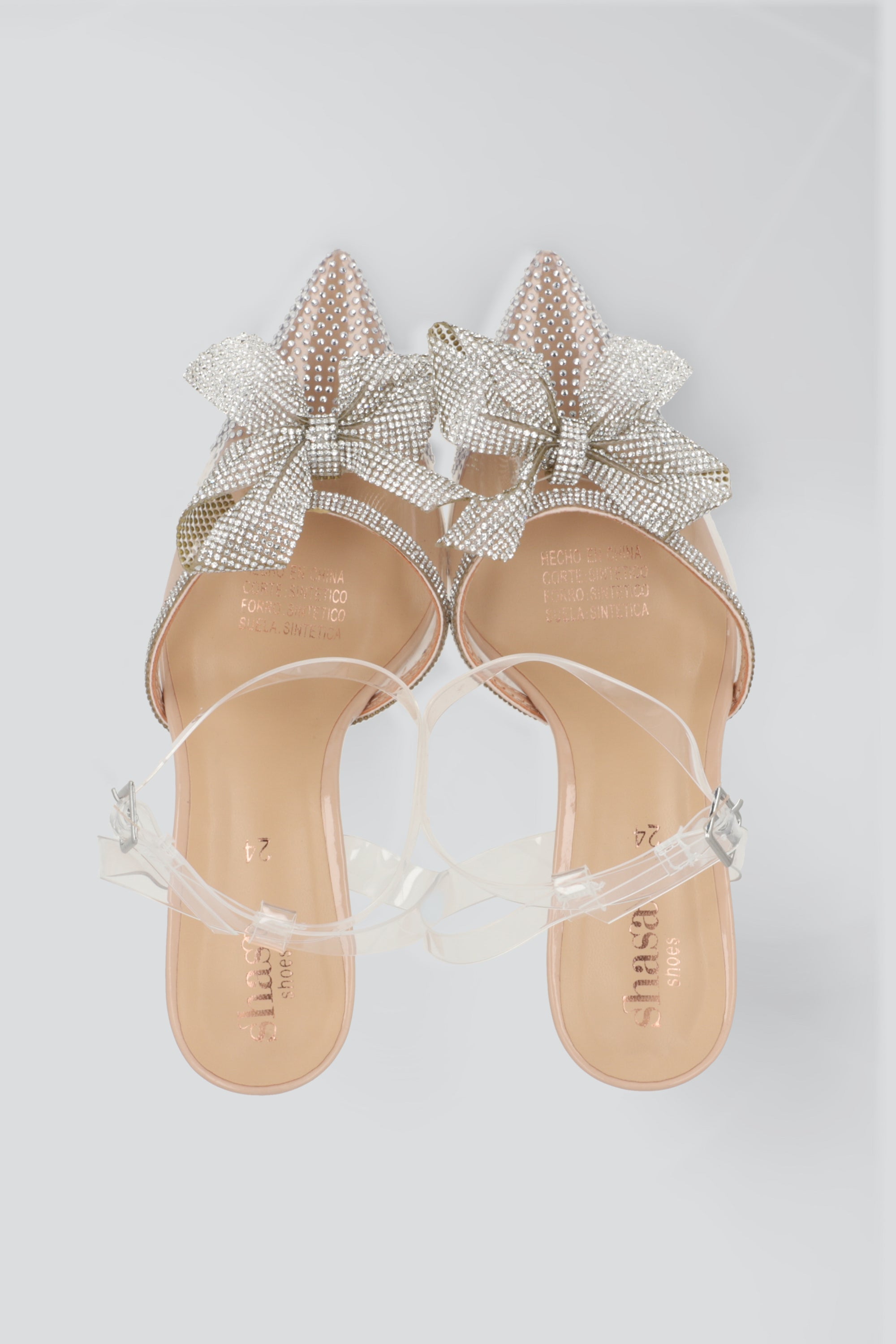Tacon pointy transparente brillos moño NUDE