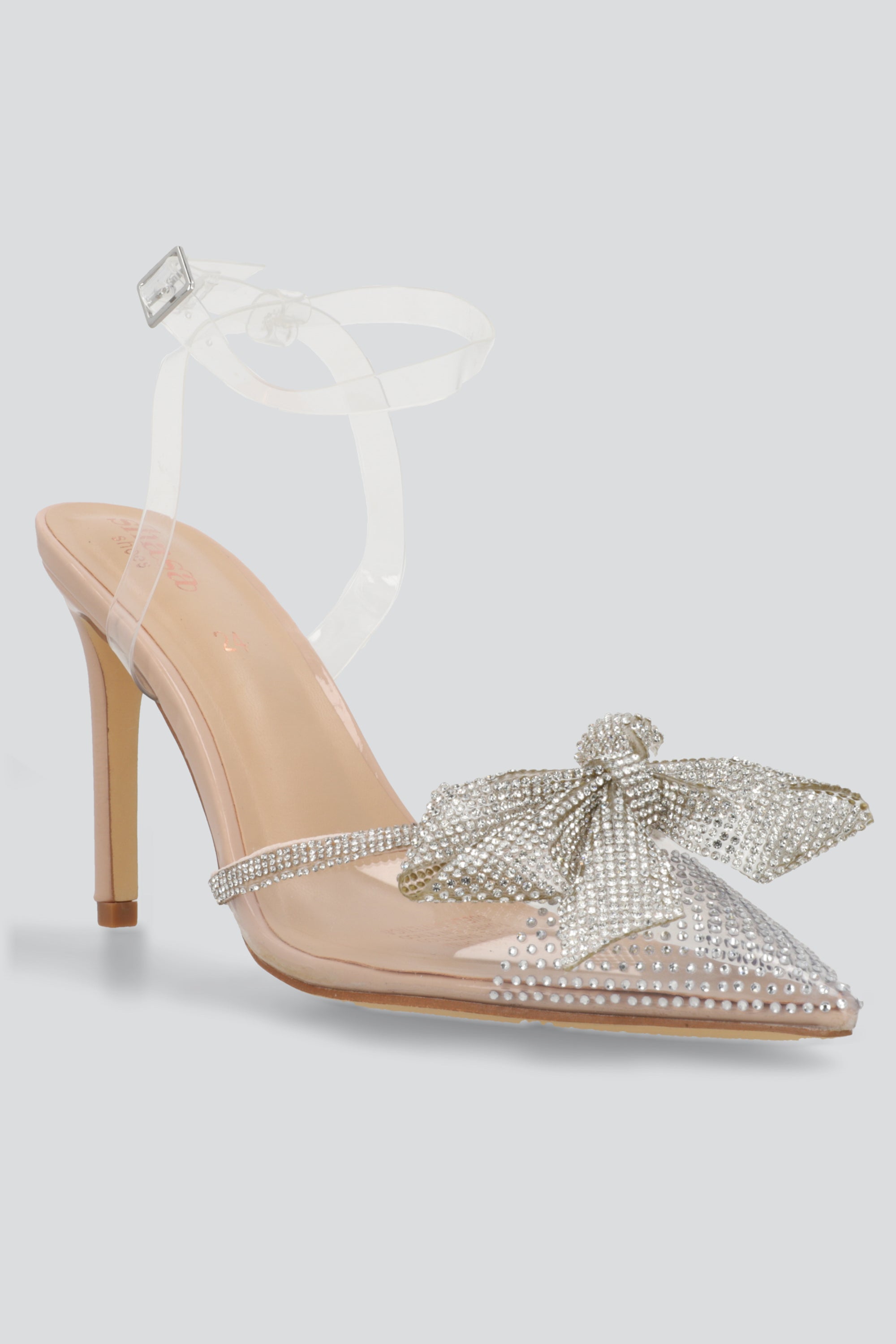 Tacon pointy transparente brillos moño NUDE