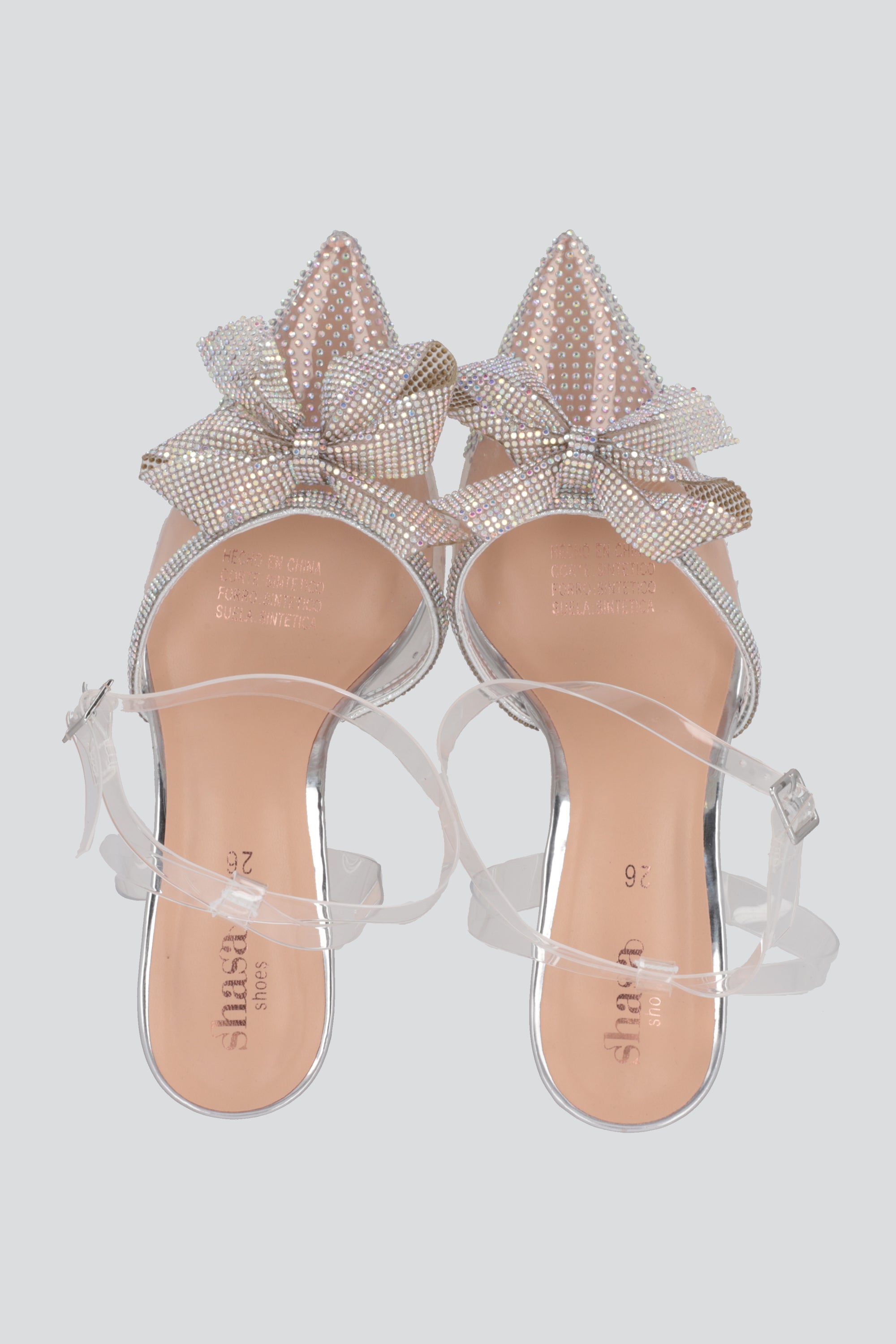 Tacon pointy transparente brillos moño PLATA
