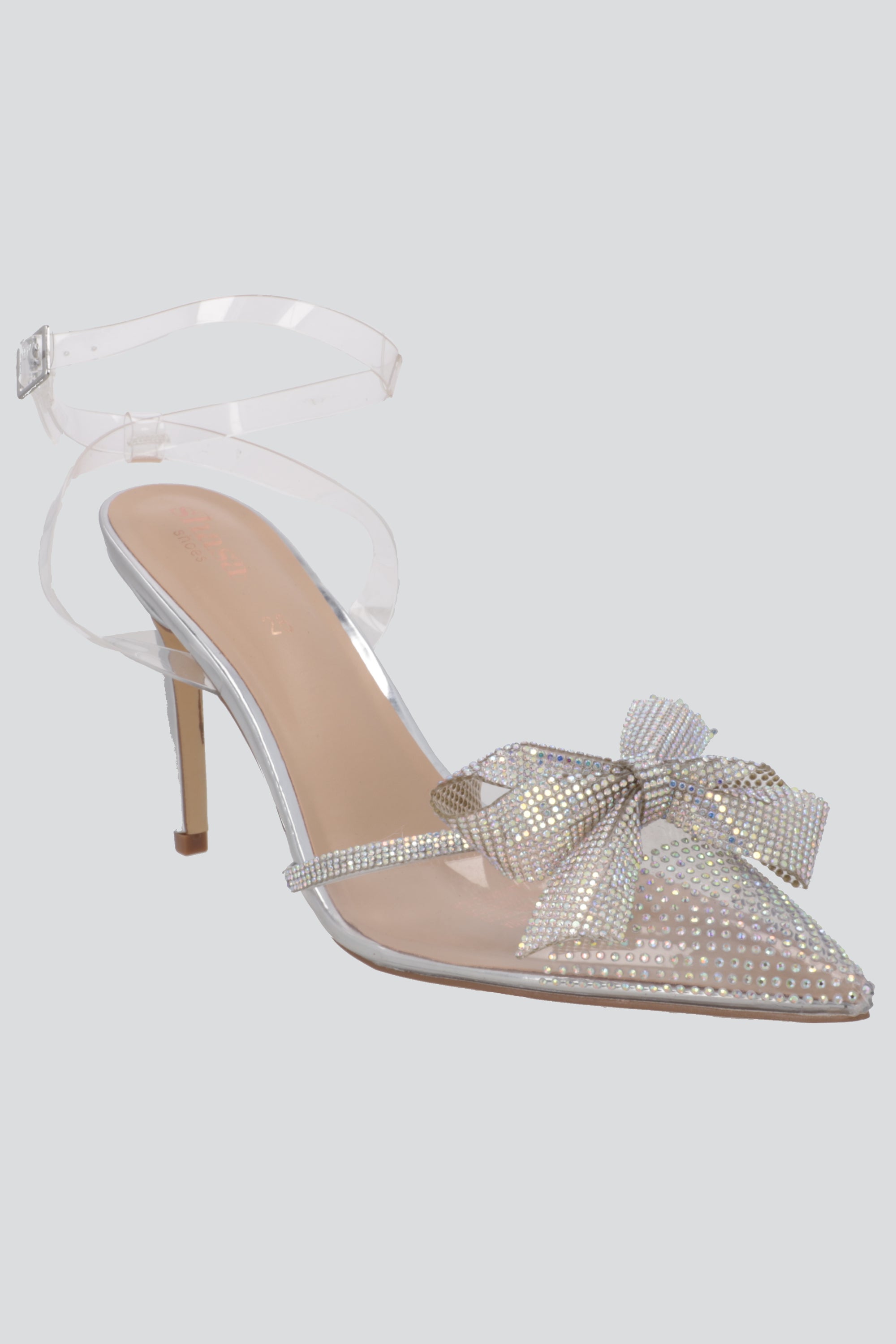 Tacon pointy transparente brillos moño PLATA