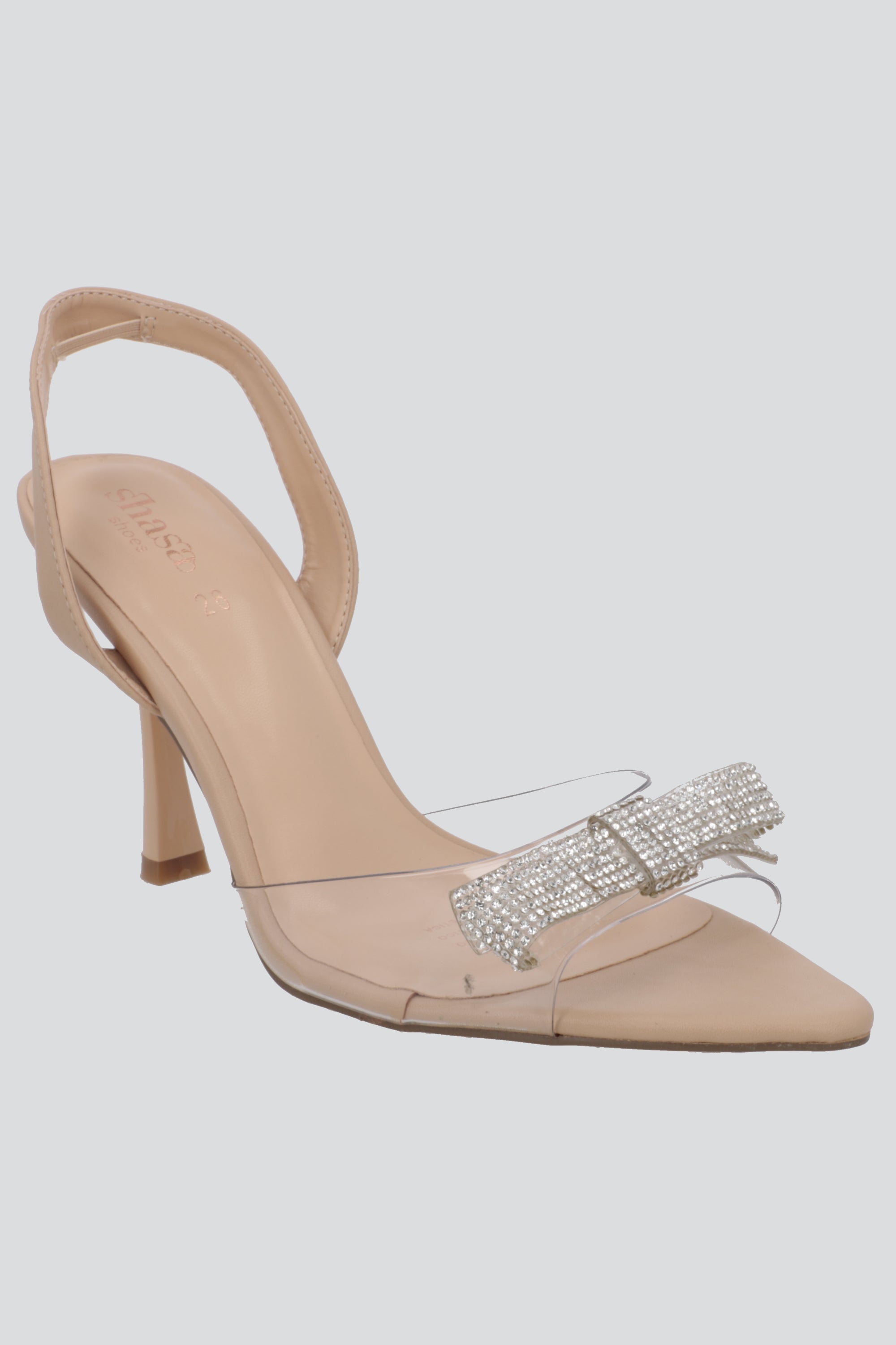 Tacon peep toe transparente moño NUDE