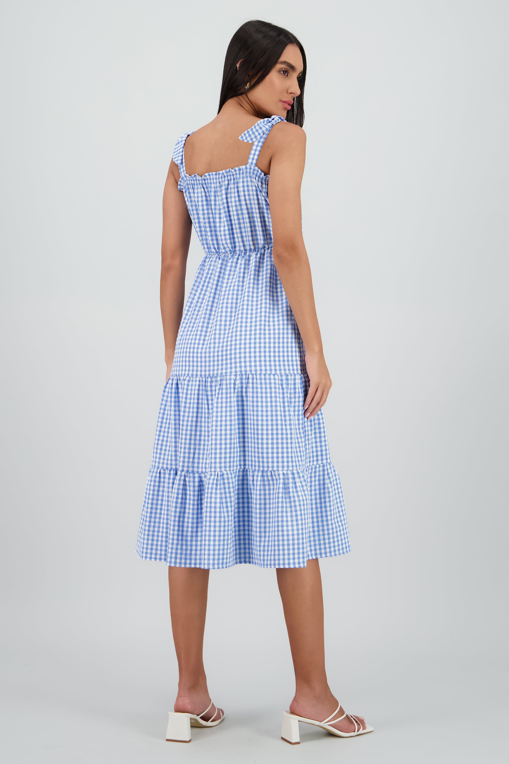Vestido tirantes midi olanes detalle textura AZUL COMBO