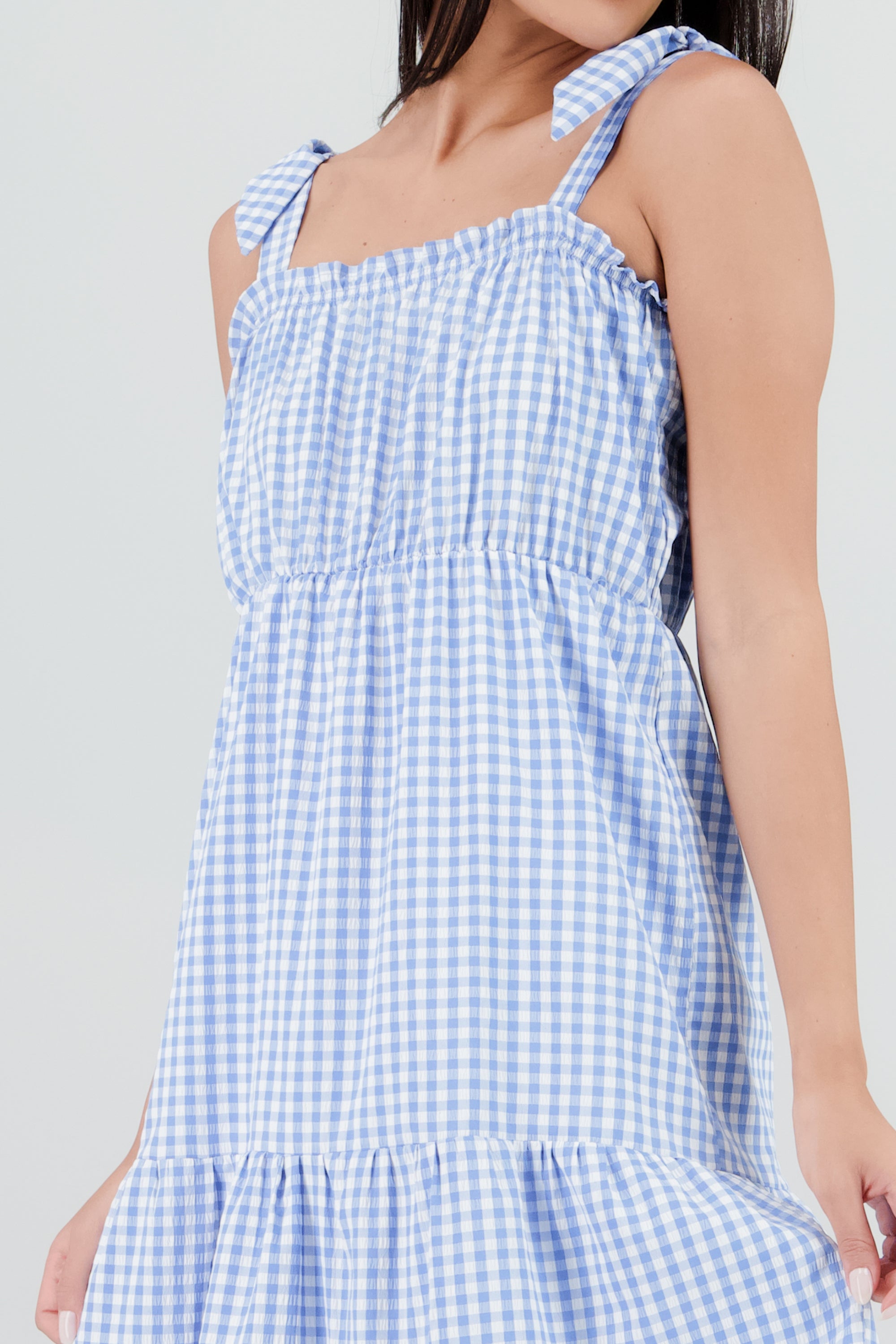 Vestido tirantes midi olanes detalle textura AZUL COMBO