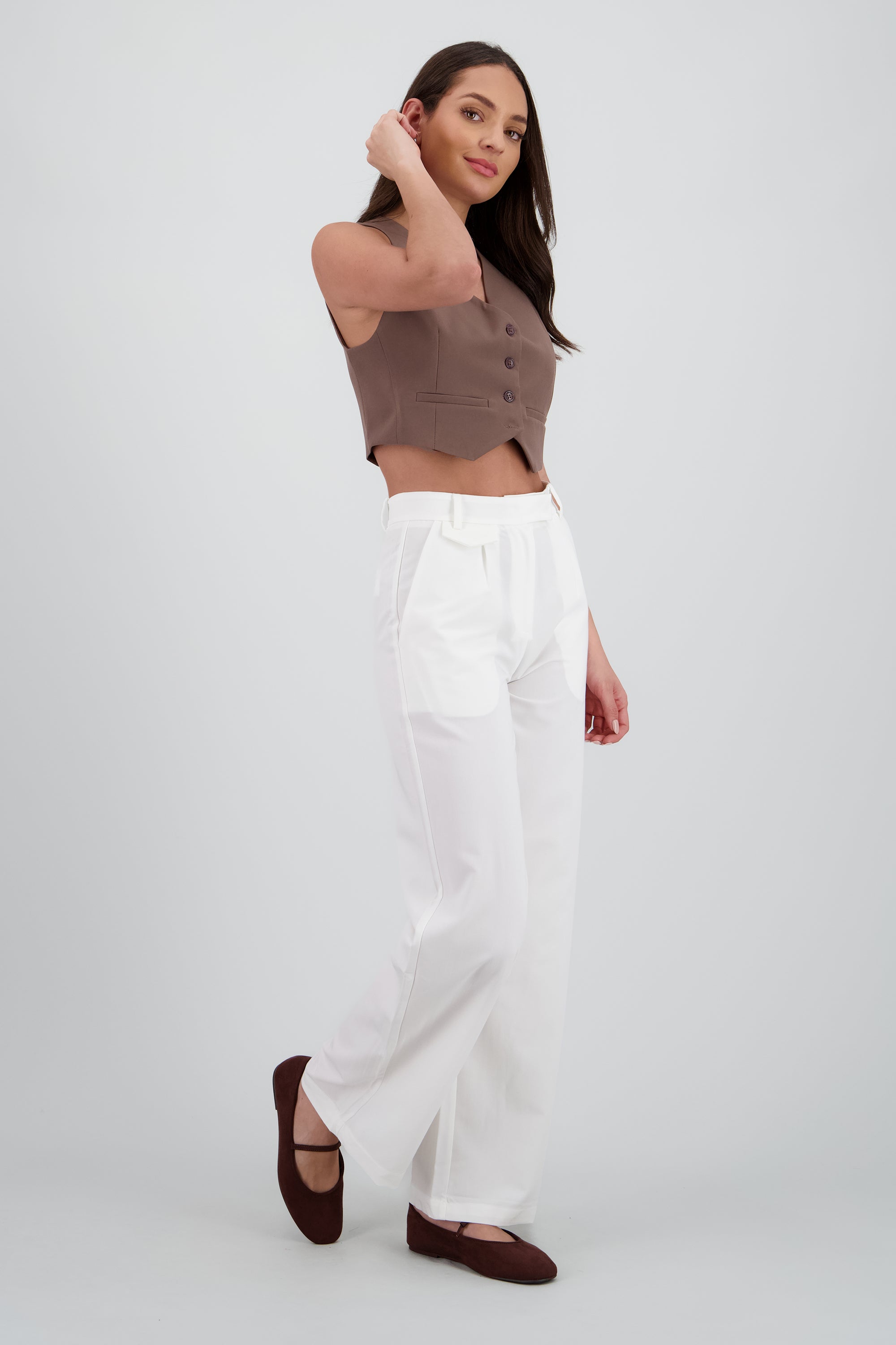 Flat mary jane redonda suede CAFE