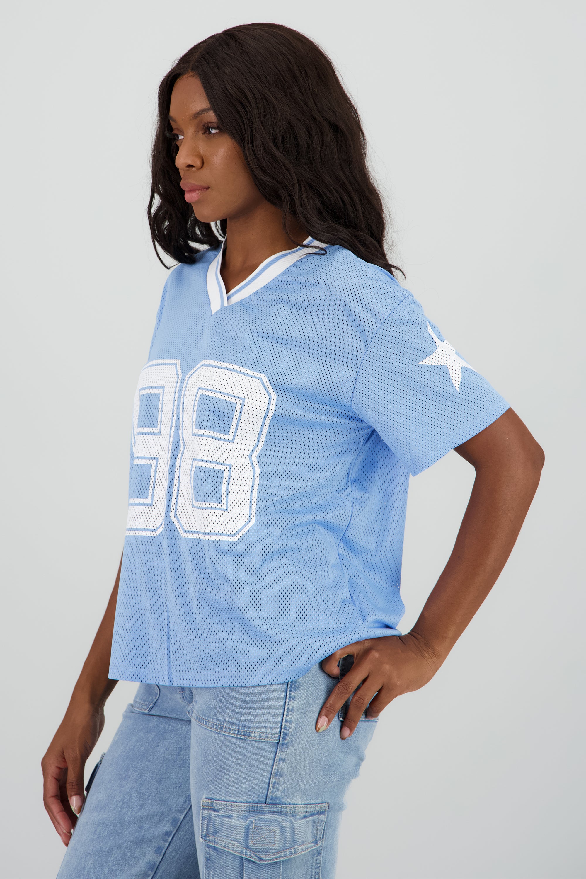 Playera over estampado numero AZUL CIELO