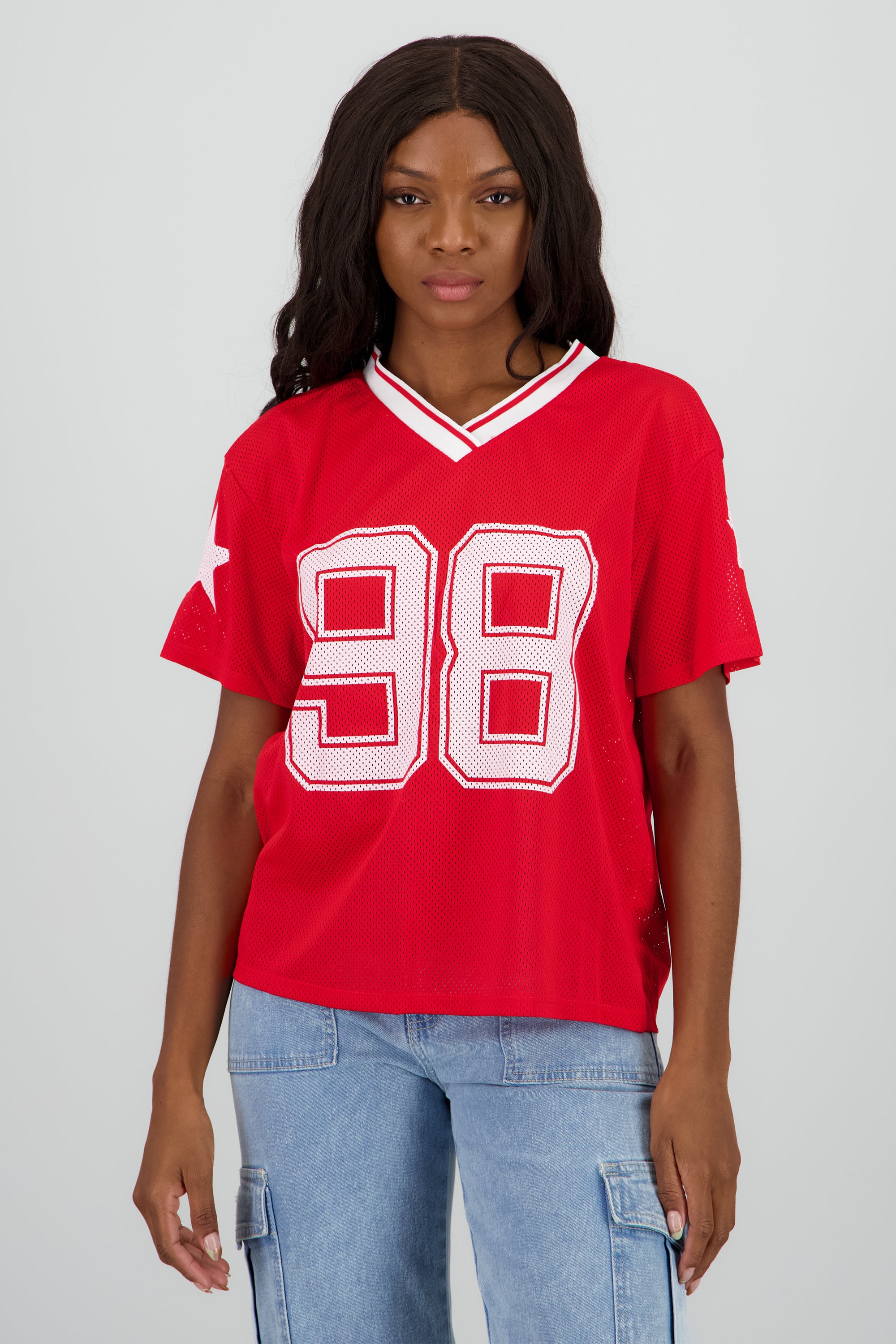 Playera over estampado numero ROJO COMBO
