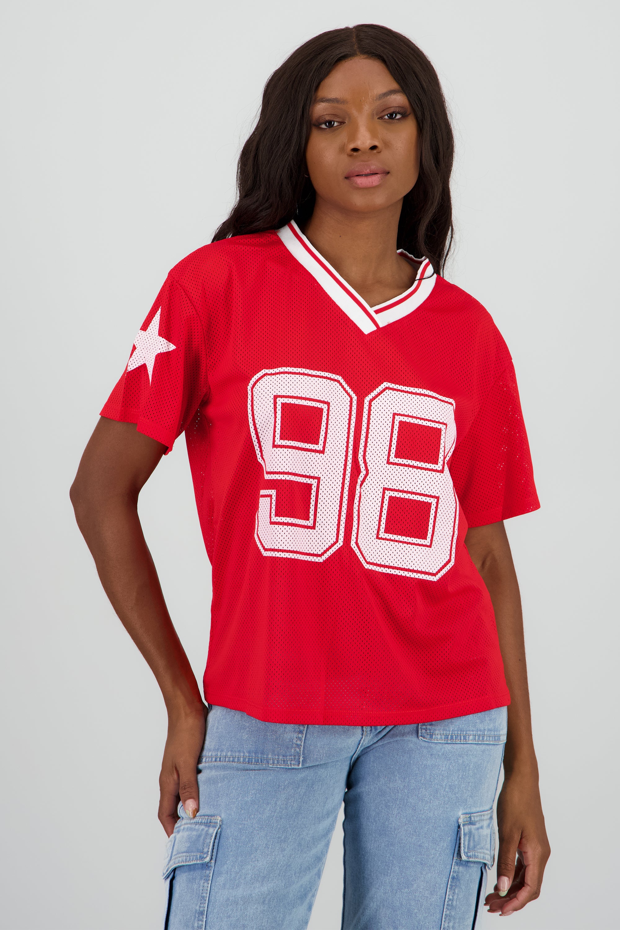 Playera over estampado numero ROJO COMBO