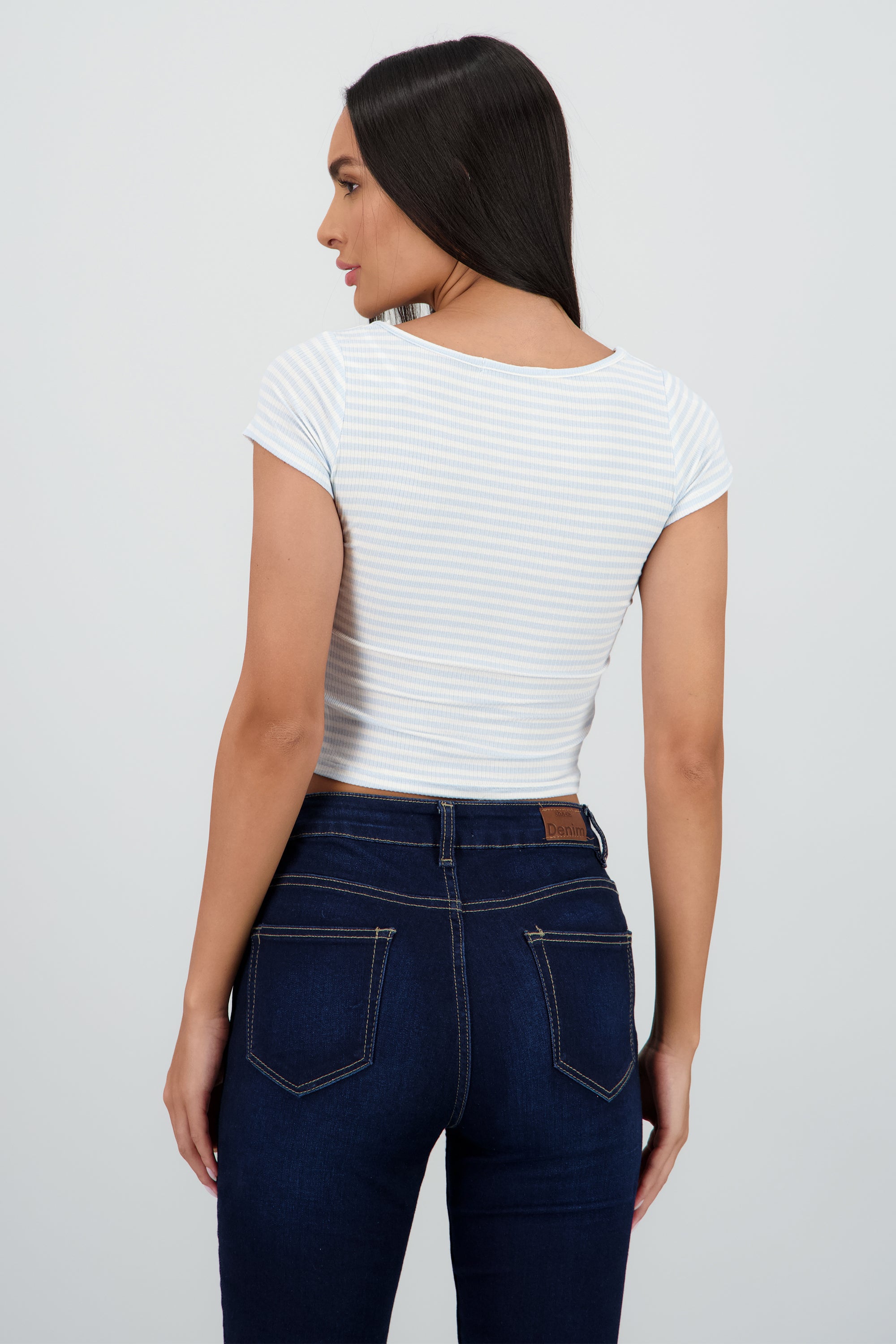Top manga corta escote cuadrado rayas AZUL PASTEL