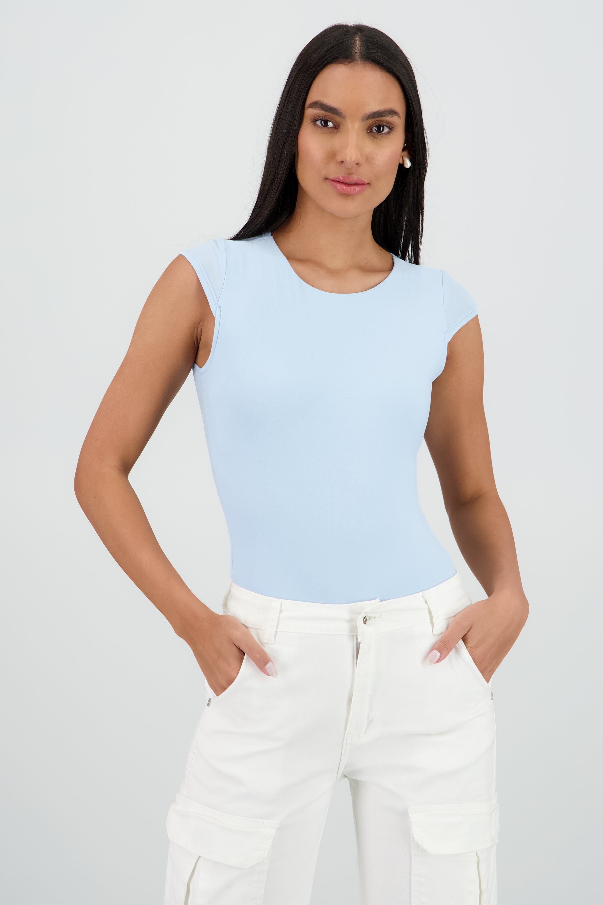 Body liso manga casquillo AZUL PASTEL