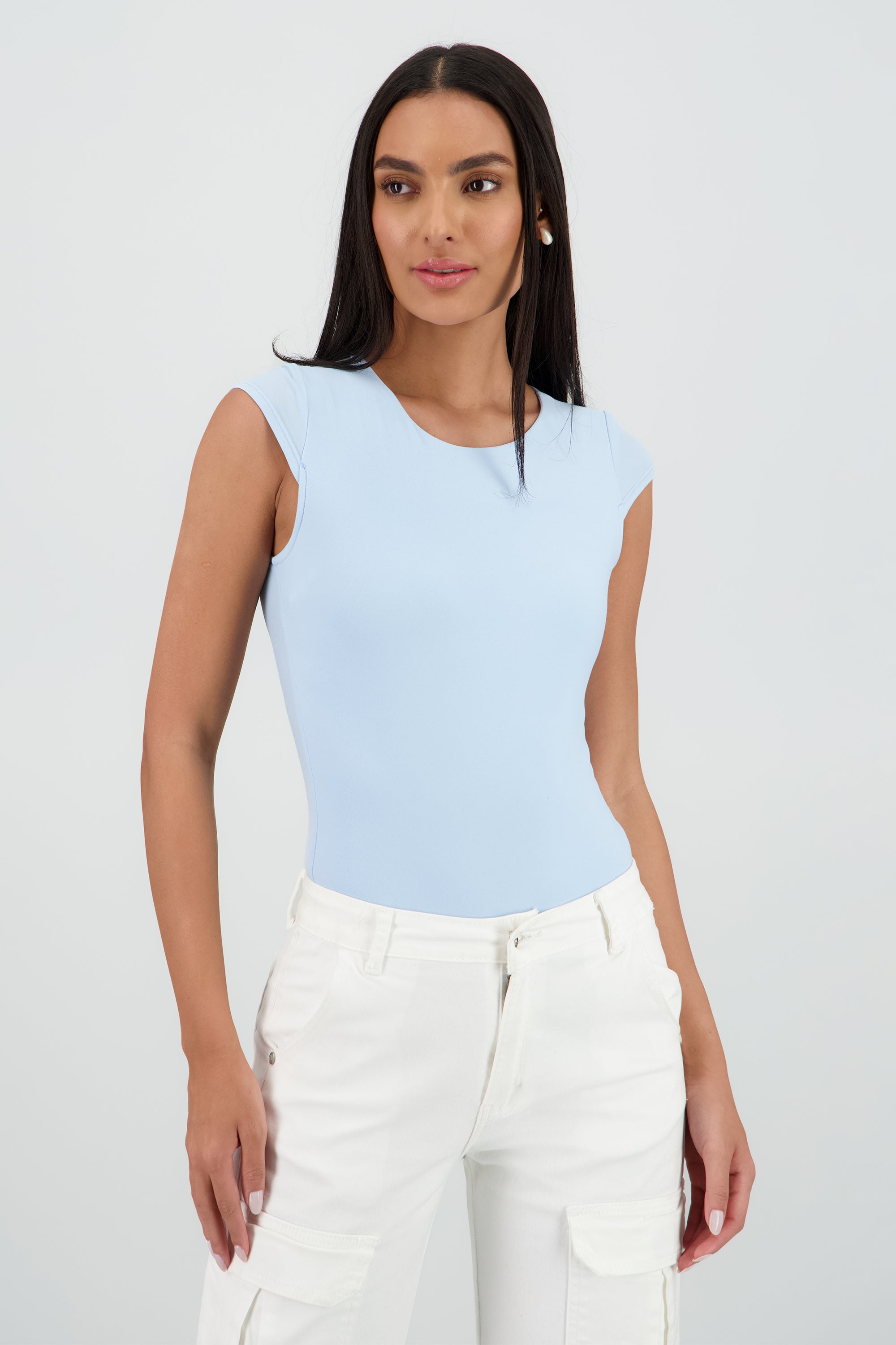 Body liso manga casquillo AZUL PASTEL